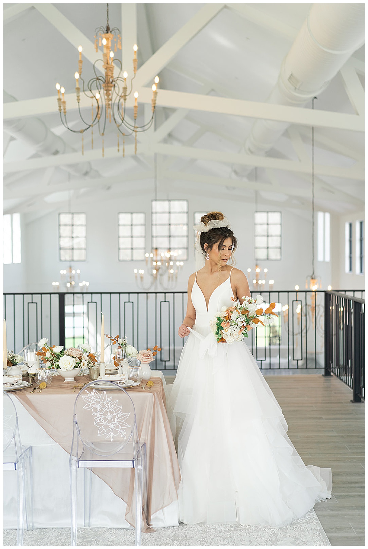 Bride standing by table for Swish & Click Photography