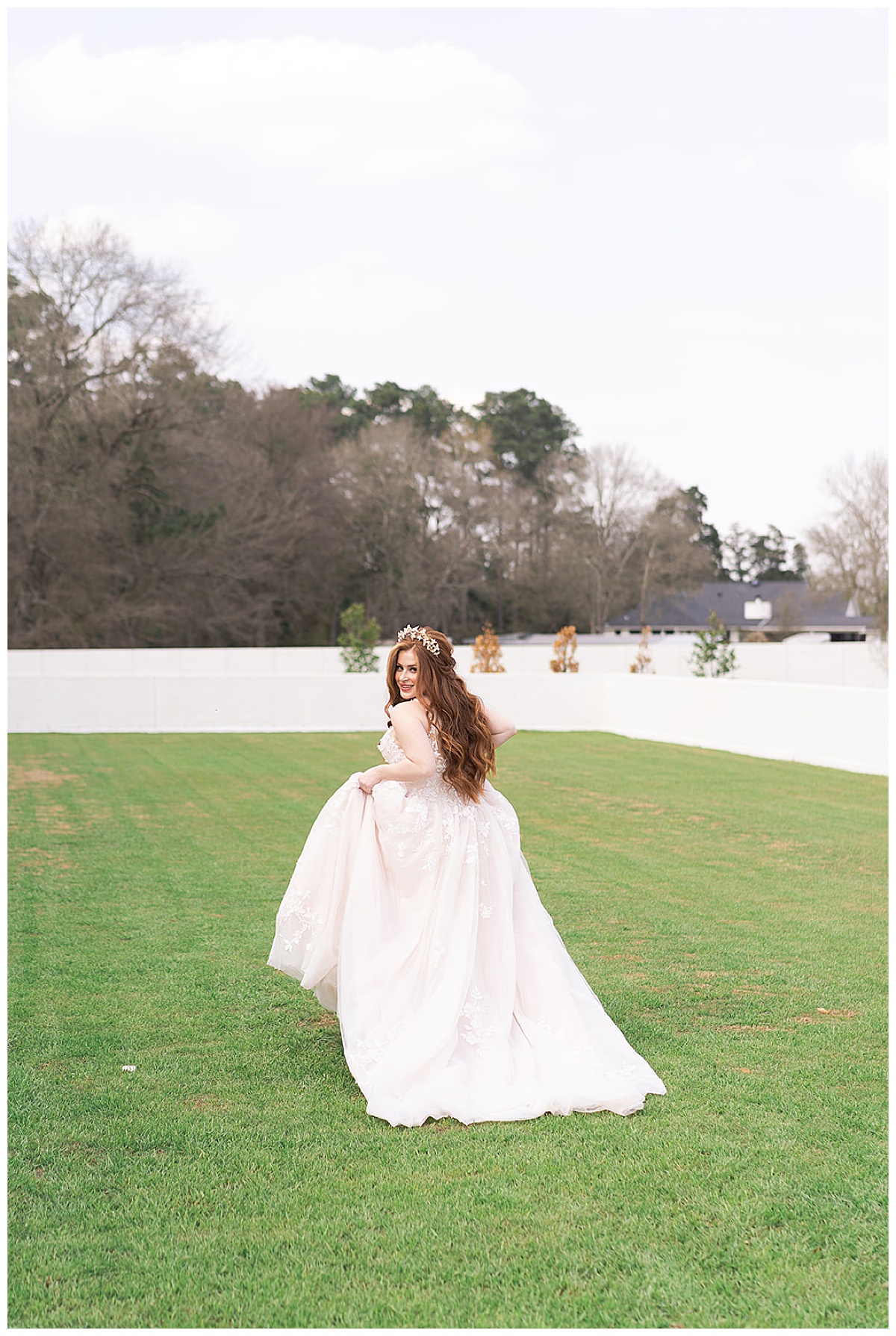Woman running in bridal gown for Houston’s Best Wedding Photographers 