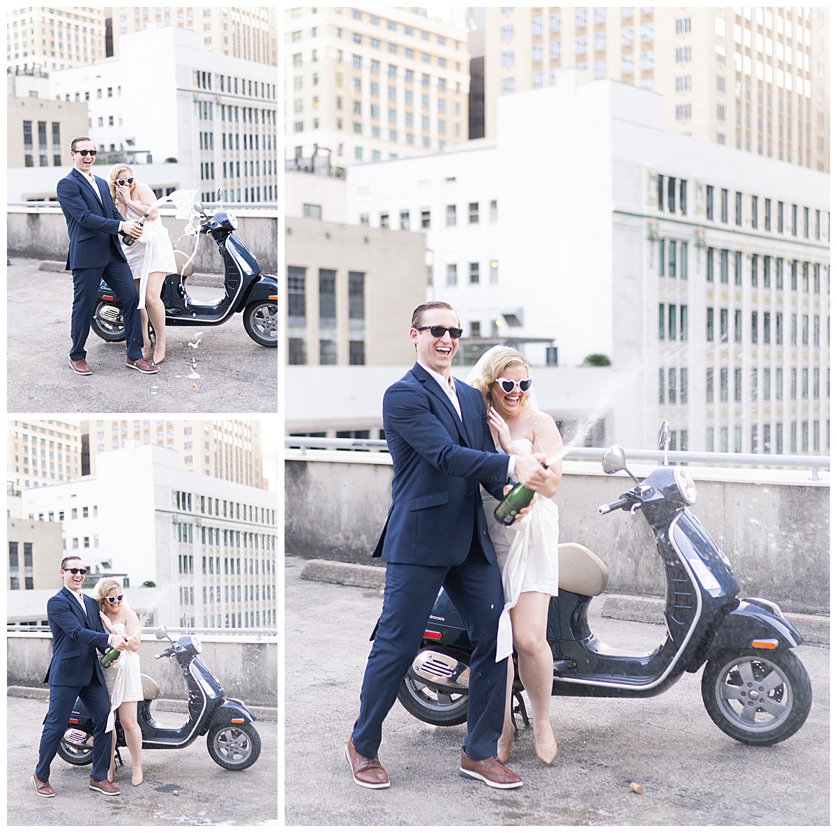 Couple enjoy Vespa for for their Modern Romantic Engagement Session