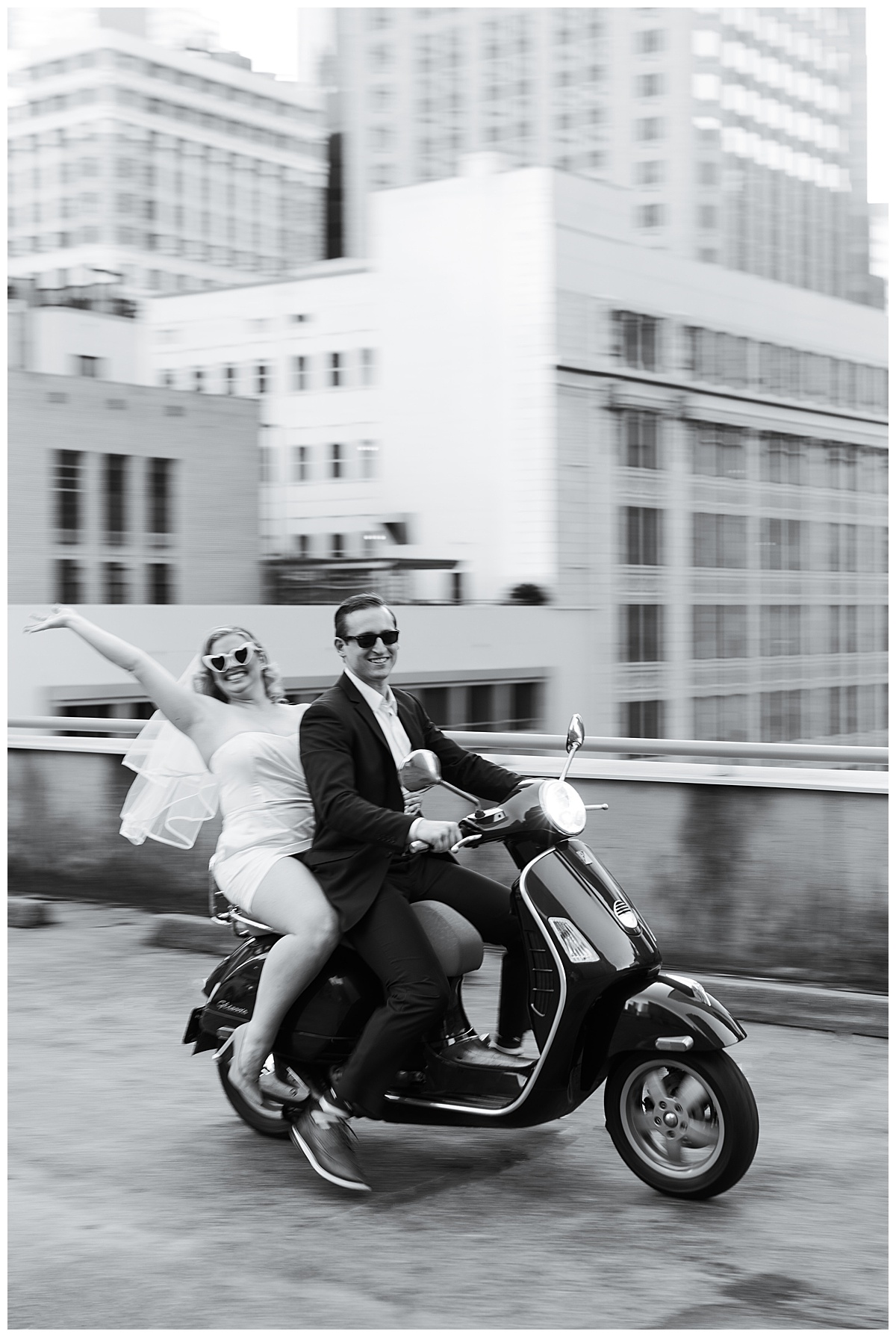 Stunning drive motorcycle on rooftop for their Modern Romantic Engagement Session