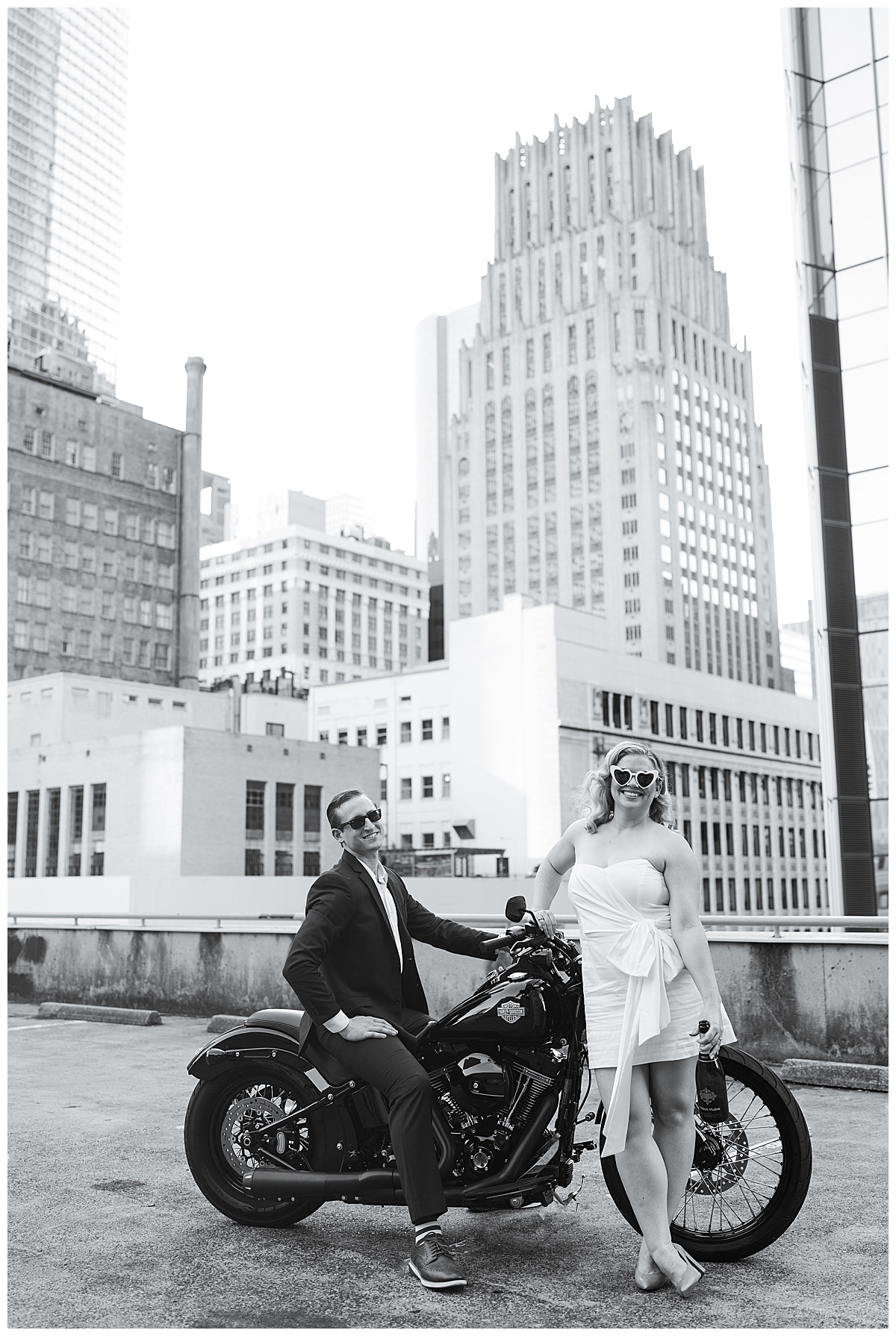 Groom sits on motorcycle for Houston’s Best Wedding Photographers