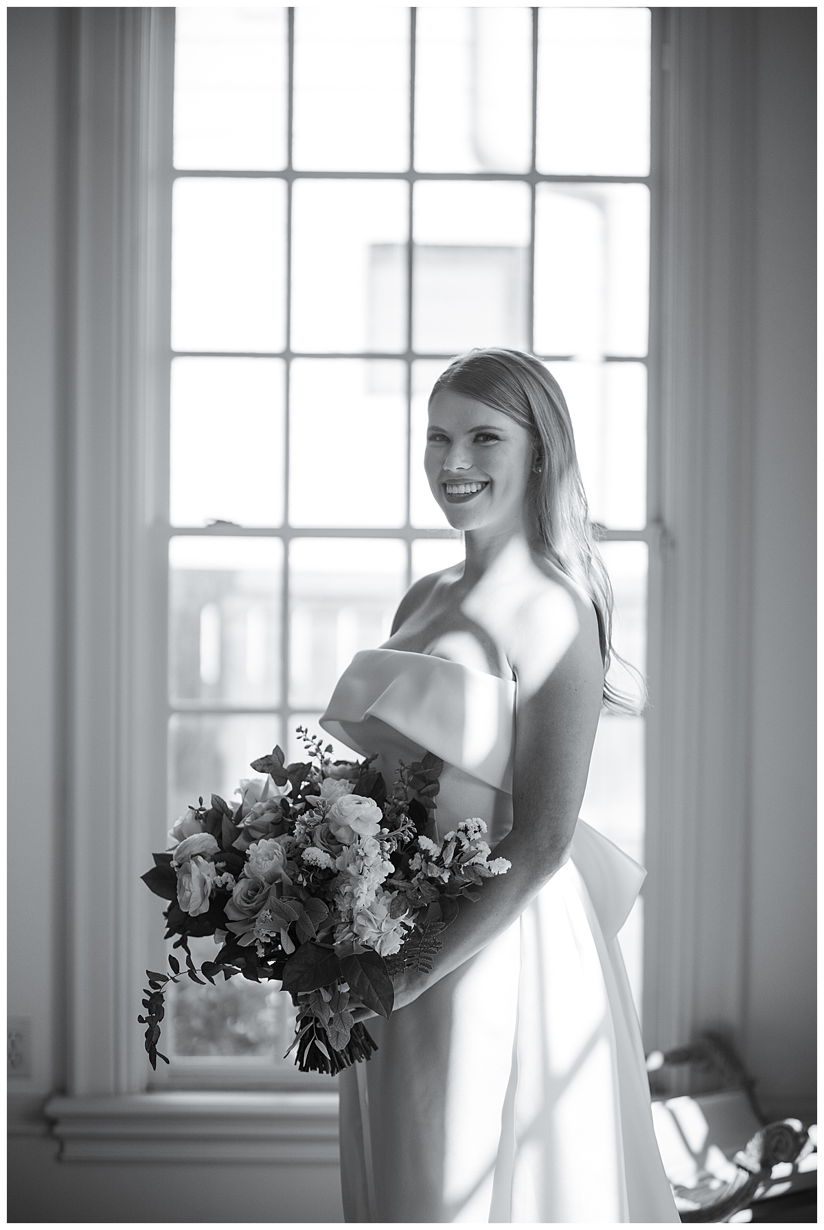 Bride smiles big holding bouquet for Stunning Bridal Portraits at The Creative Chateau