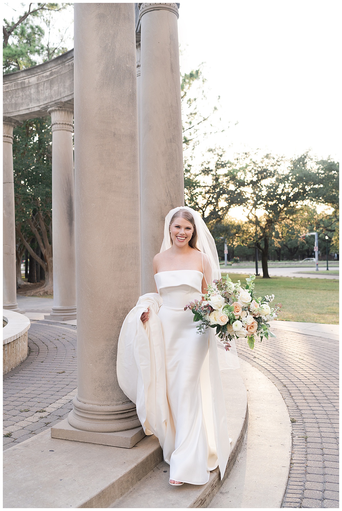 Happy bride walks around after Stunning Bridal Portraits at The Creative Chateau