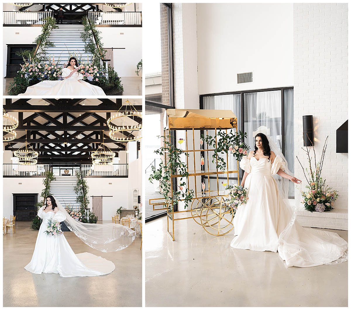 Bride walks around Houston wedding venue for Swish & Click Photography