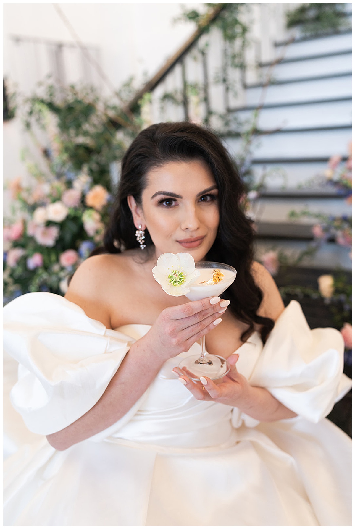 Woman drinks special wedding cocktail during Secret Garden Editorial
