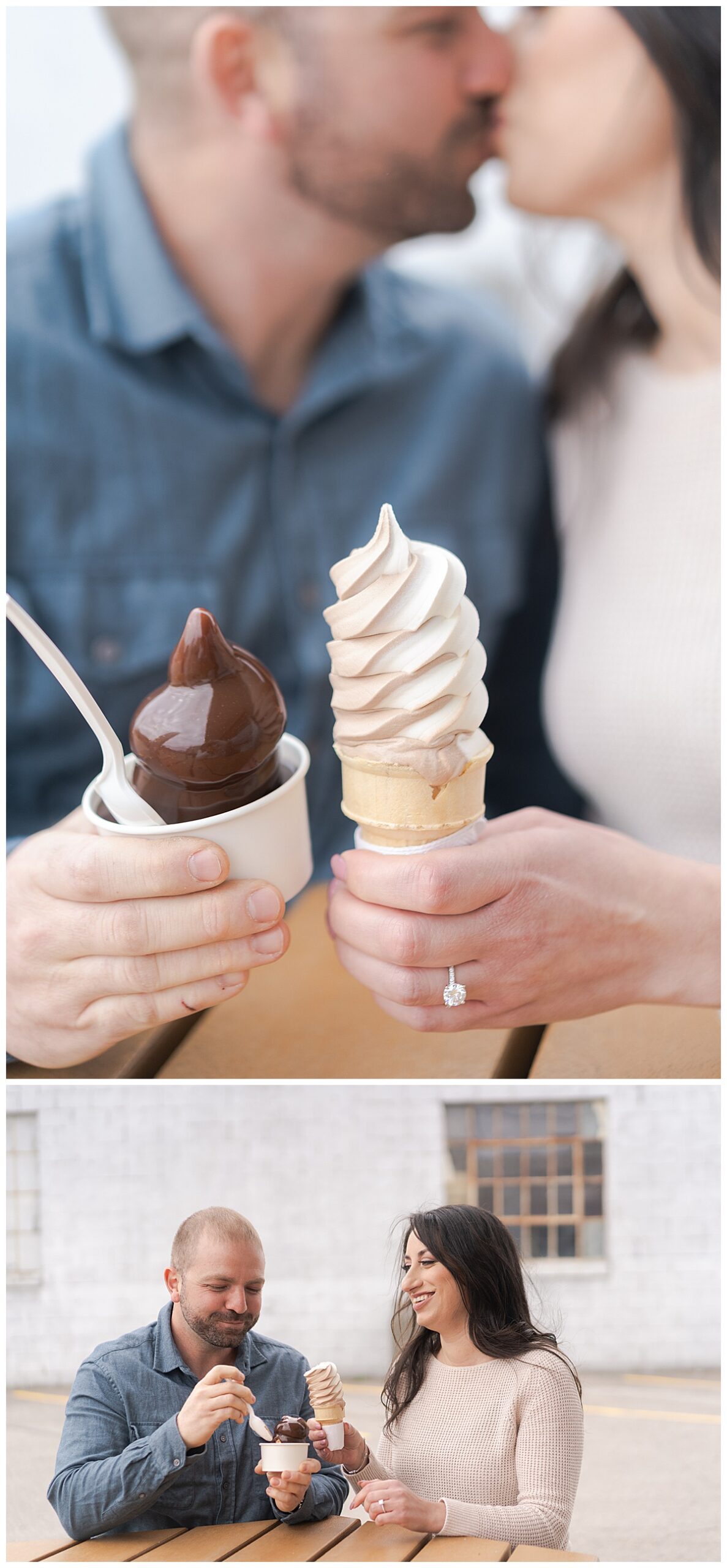 Engaged couple share ice cream for Toronto Engagement Session