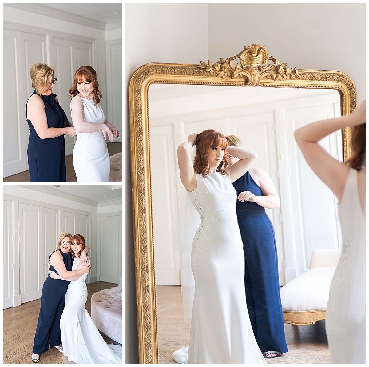 Mother and daughter share a moment ad bride gets ready for wedding by Swish & Click Photography