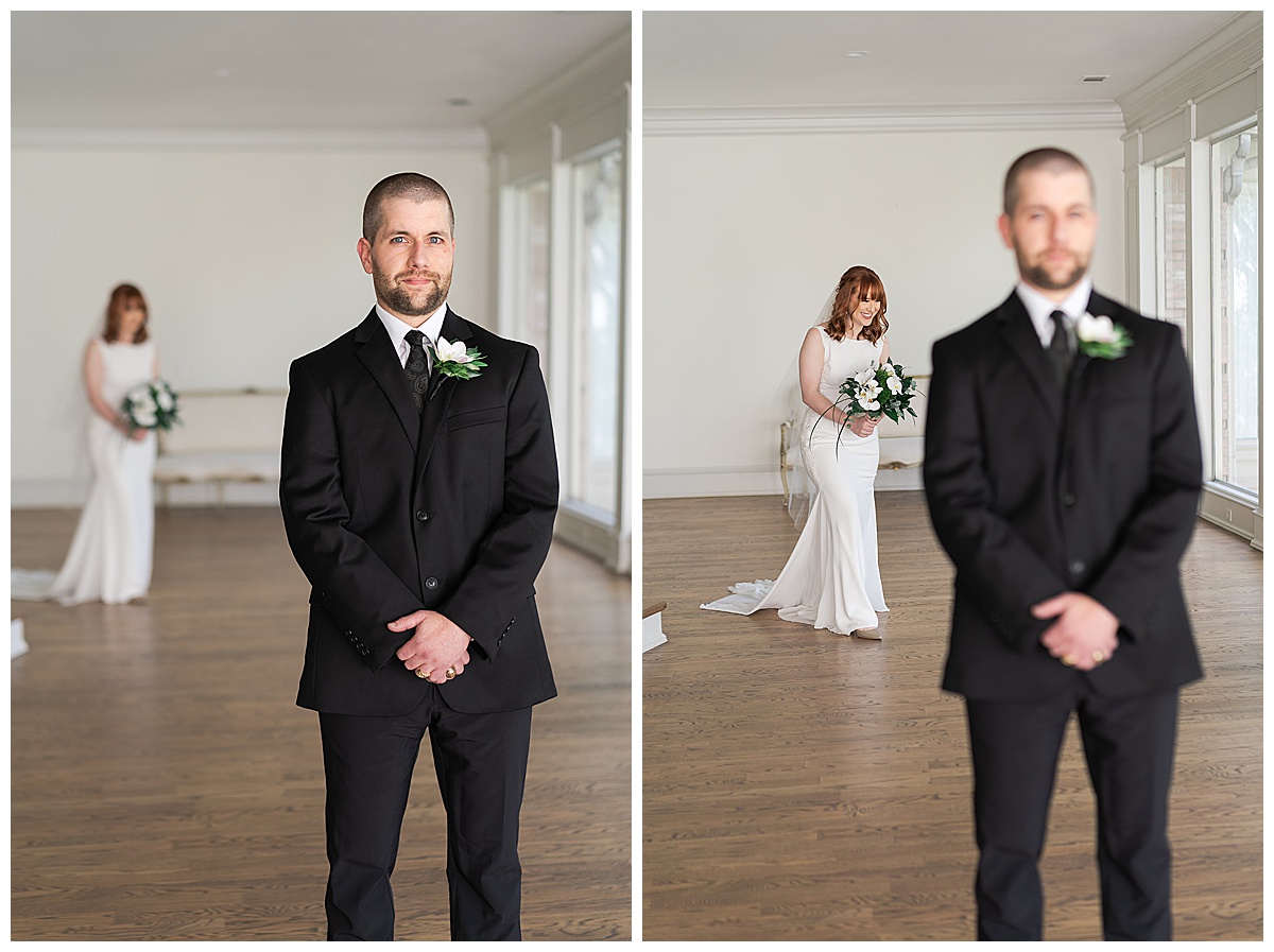 Bride and groom do a first look for Micro Wedding in Houston