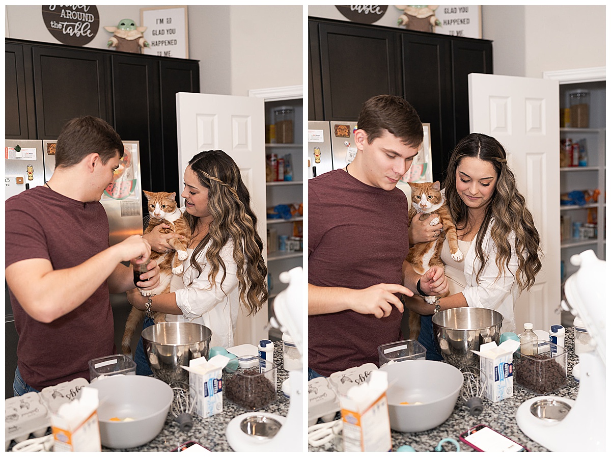 Two people enjoy time in kitchen together for Houston’s Best Wedding Photographers