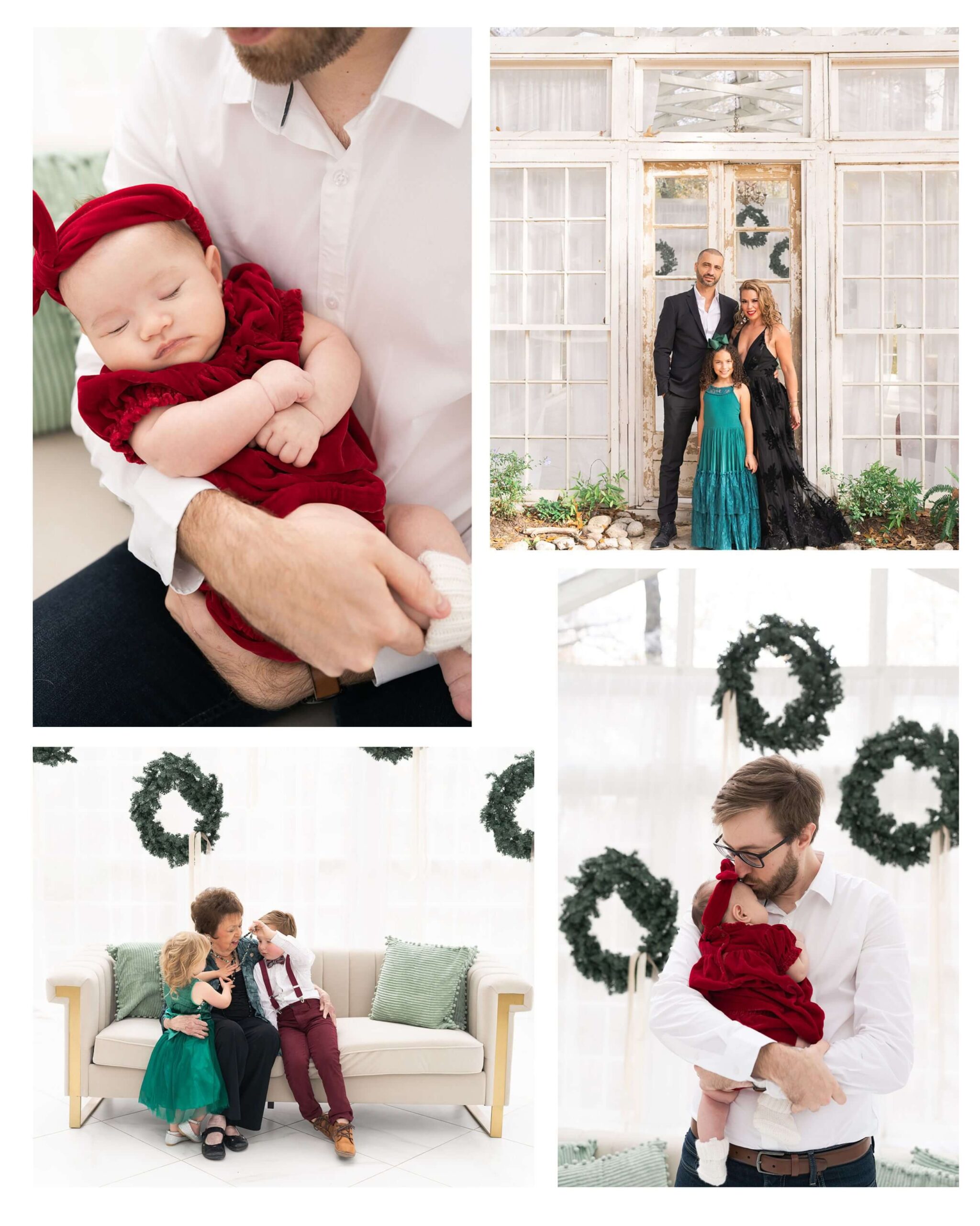 a newborn baby sleeps during their Christmas mini session at the Oak Atelier in Houston Texas by Swish and Click Photography 