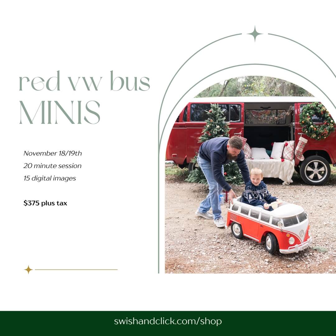 red vw bus christmas mini session with ruby the bus