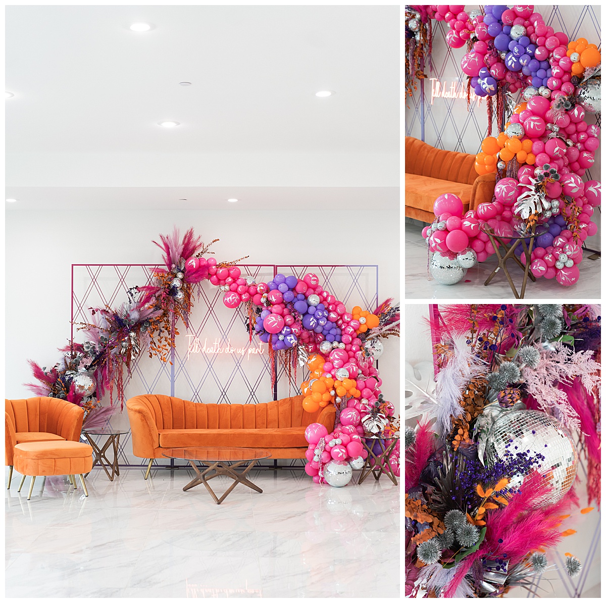 Gorgeous bold and bright balloon installation for Houston’s Best Wedding Photographers