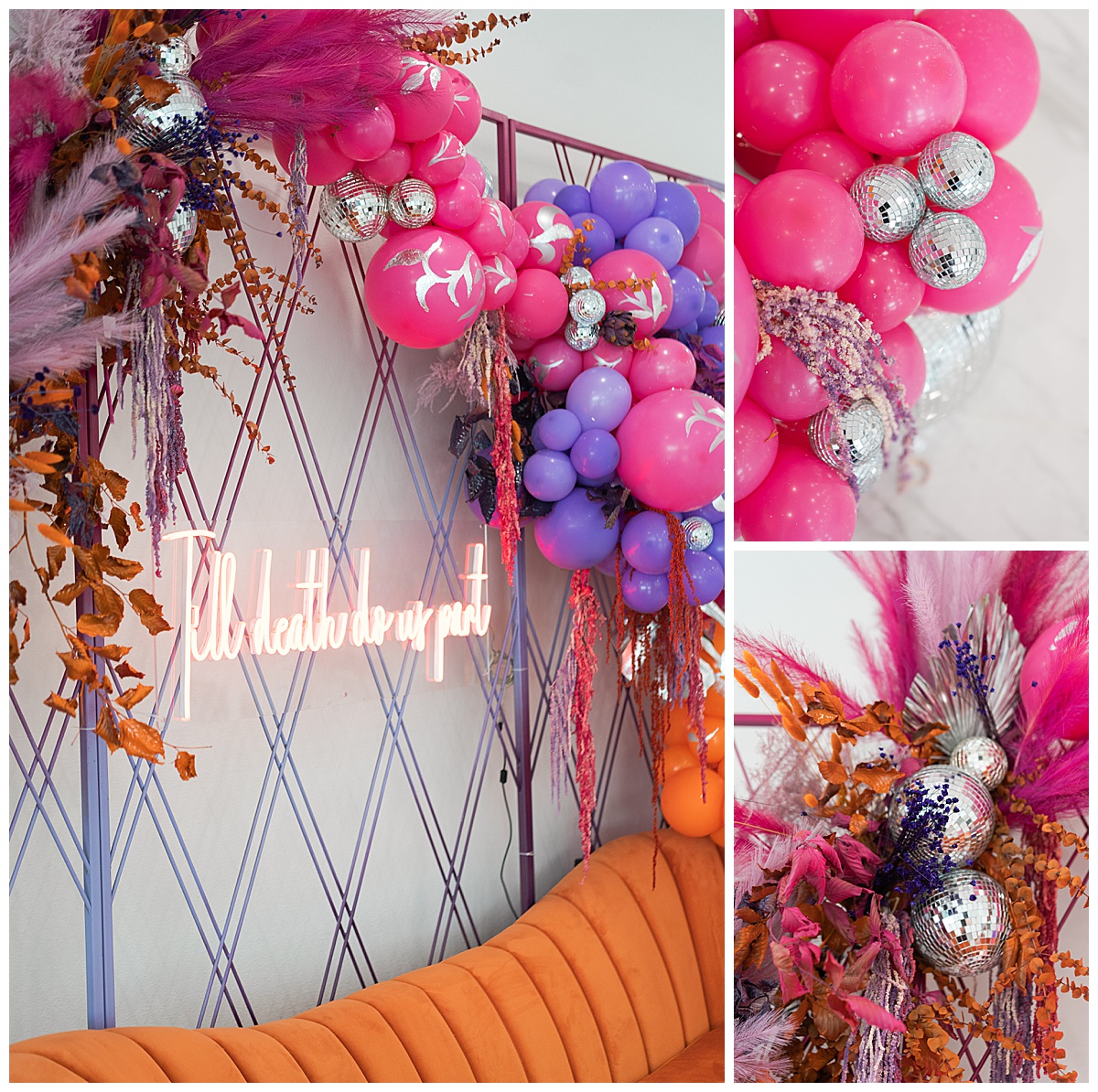 Stunning floral and balloon installation for Lisa Frank Disco Editorial