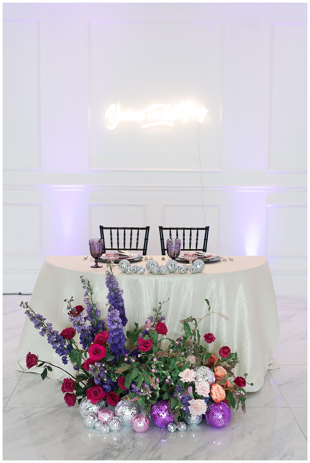 Sweetheart table with bright and bold flowers for Swish & Click Photography 