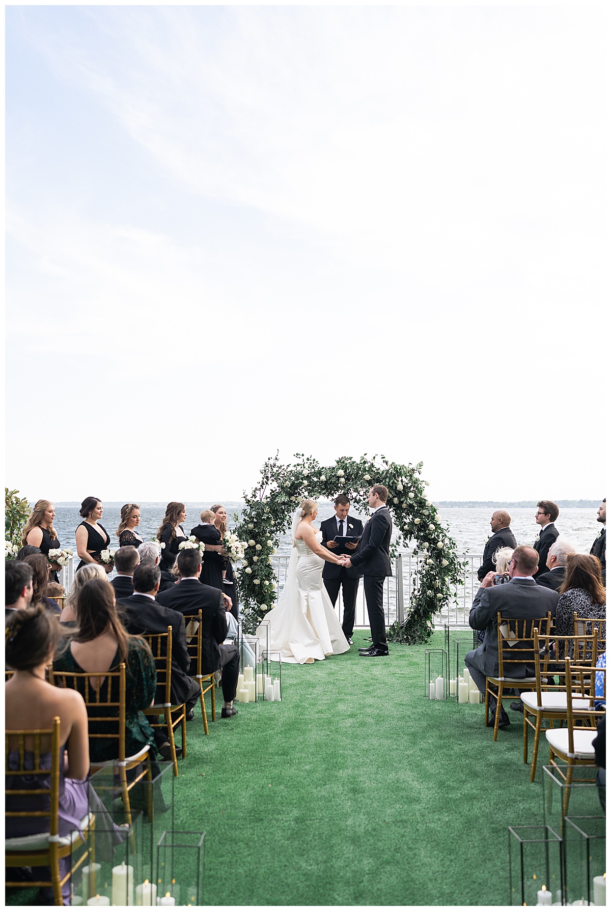 Two people stand at the wedding altar at Charleston Lane 