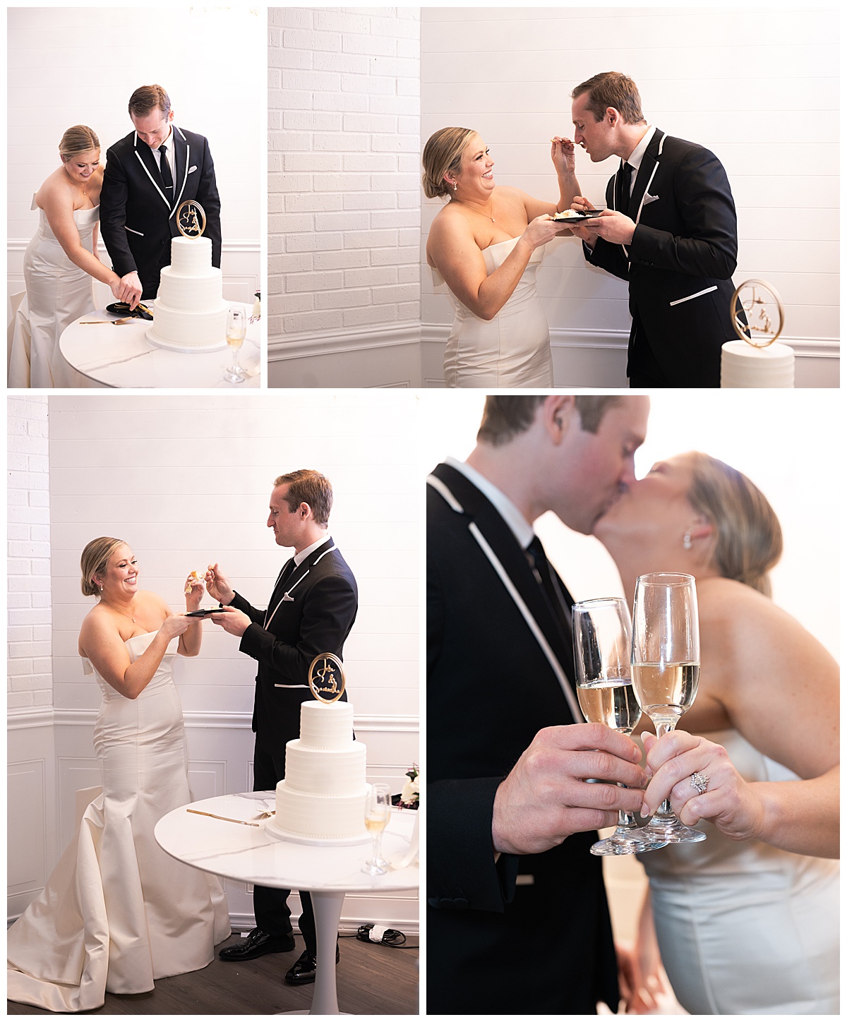 Man and woman share a piece of wedding cake for Swish & Click Photography