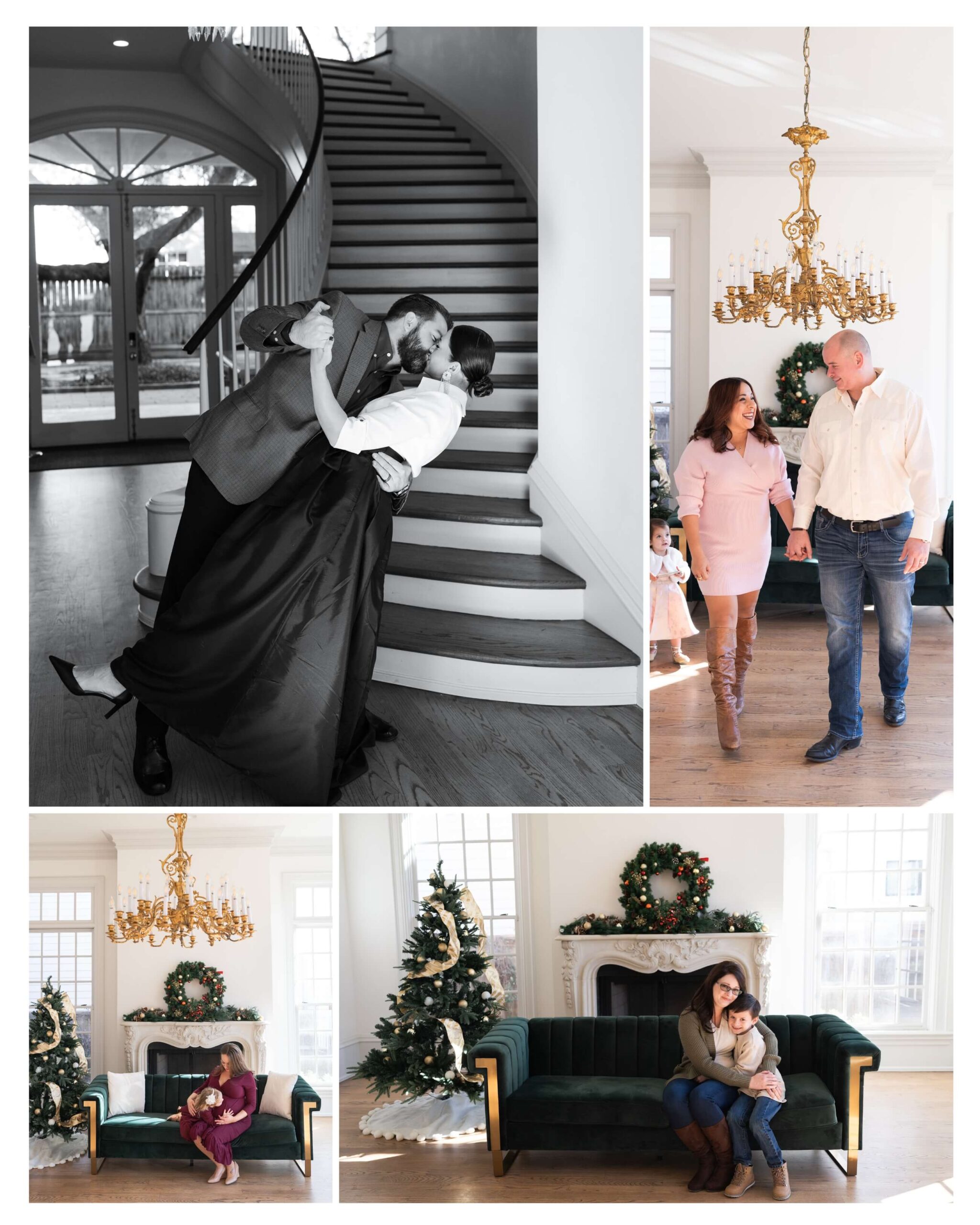 couple walks during their mini session at the Creative Chateau in Houston Texas with Swish and Click Photography