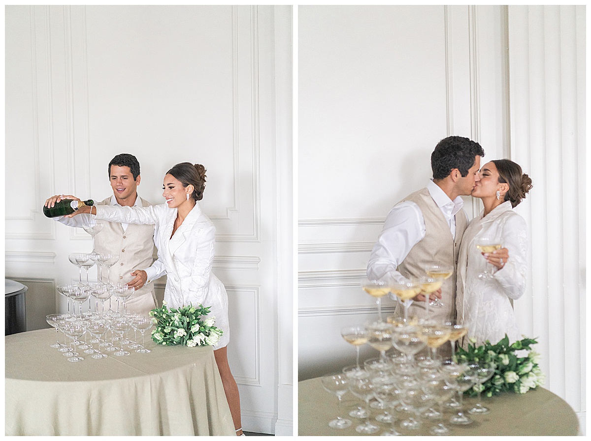 Couple share a champagne toast for Swish & Click Photography