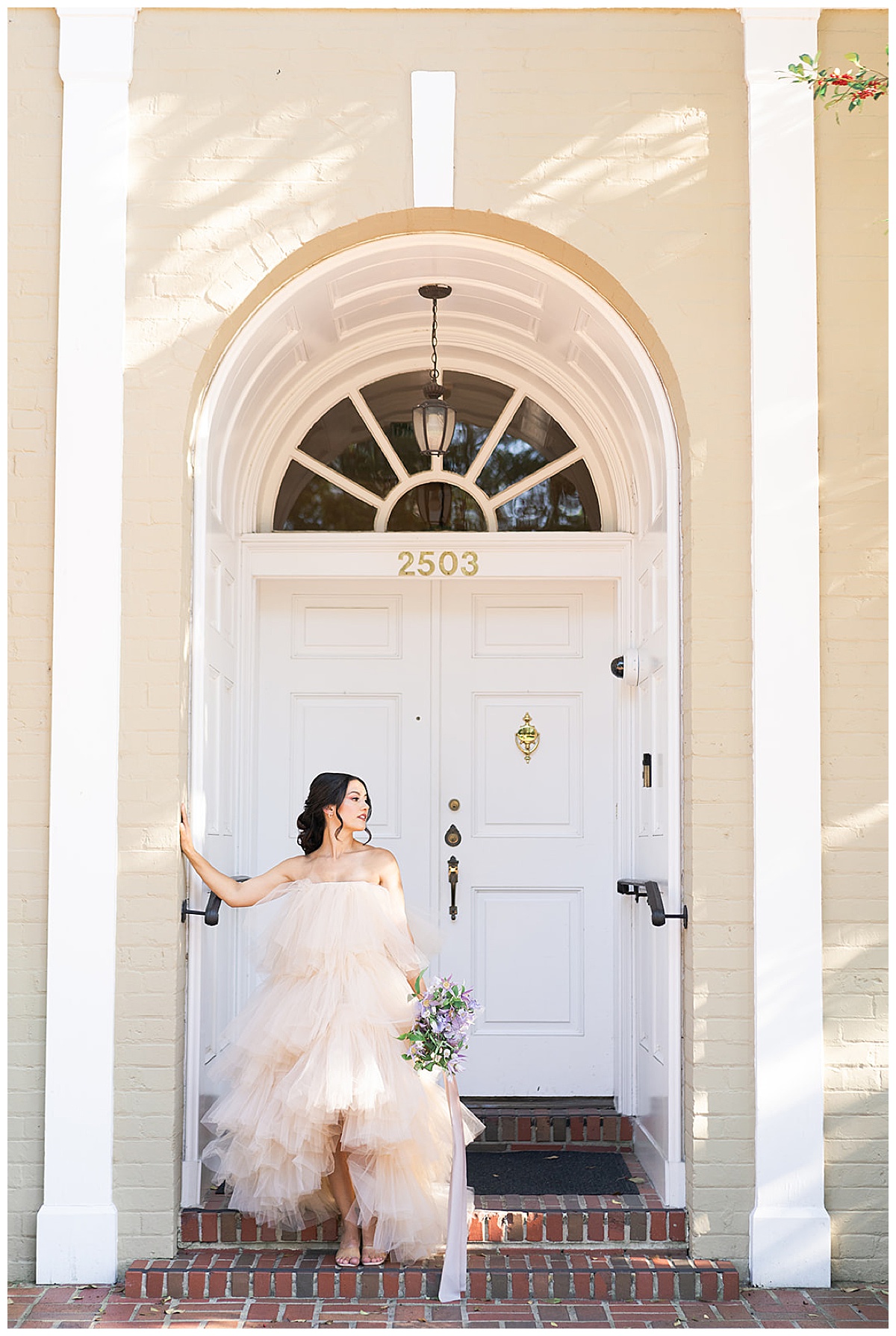 Bride stands in front of door for Houston’s Best Wedding Photographers