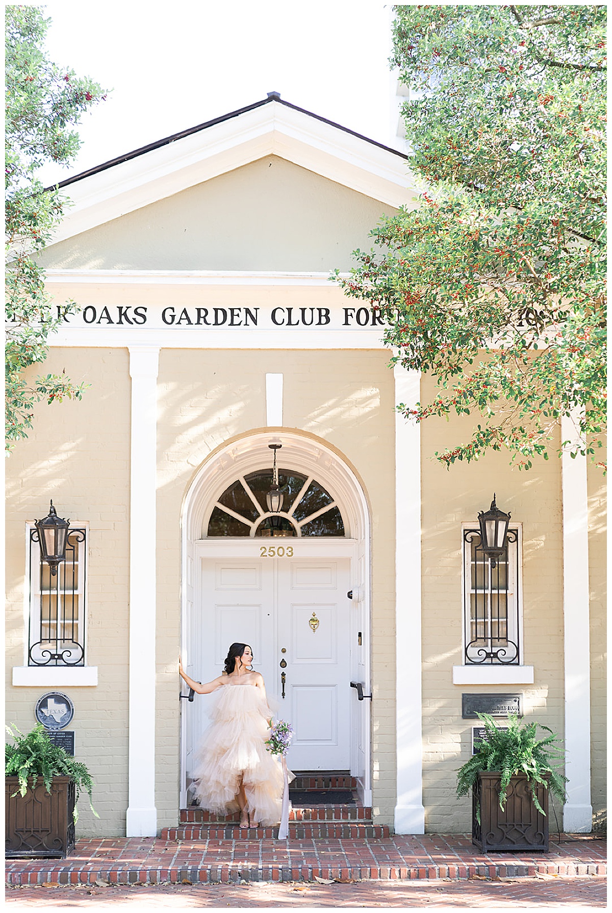 Bride wears bridal gown for River Oaks Editorial