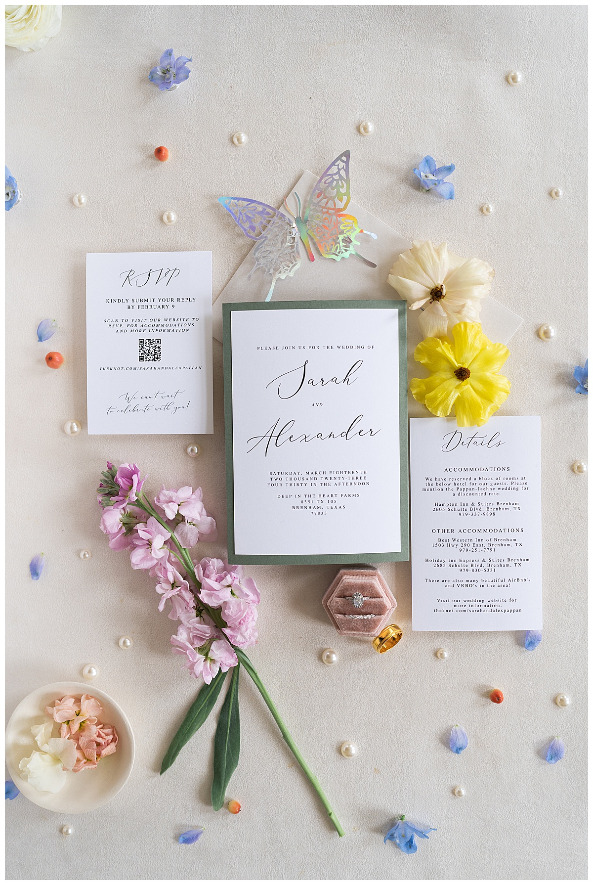 Wedding day stationery at Deep in the Heart Farms