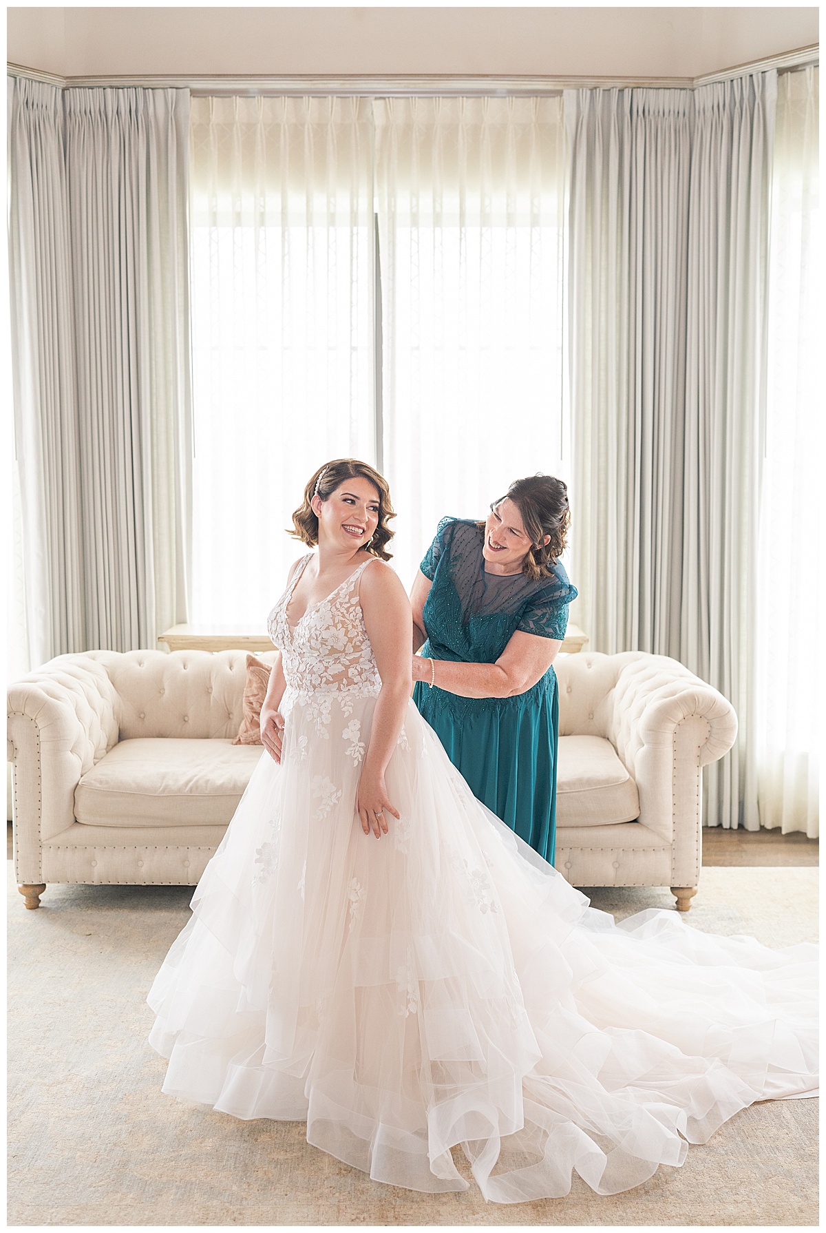 Bride gets her wedding dress on for Houston’s Best Wedding Photographers 