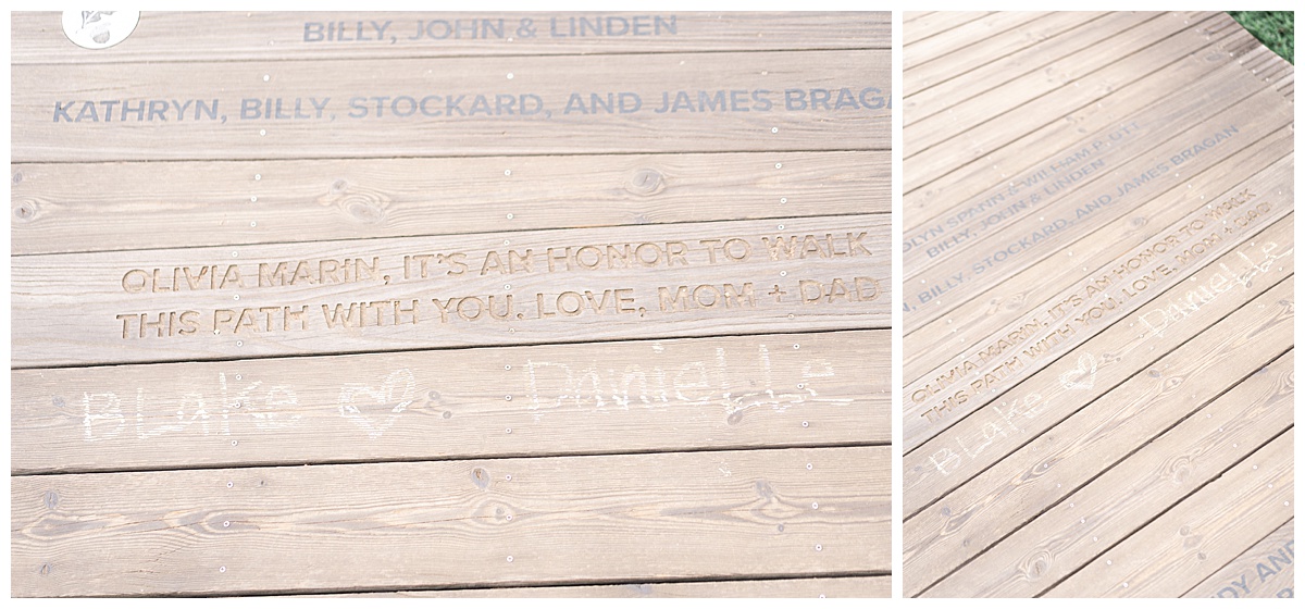 Custom name written in the wood after Surprise Proposal at the Houston Arboretum
