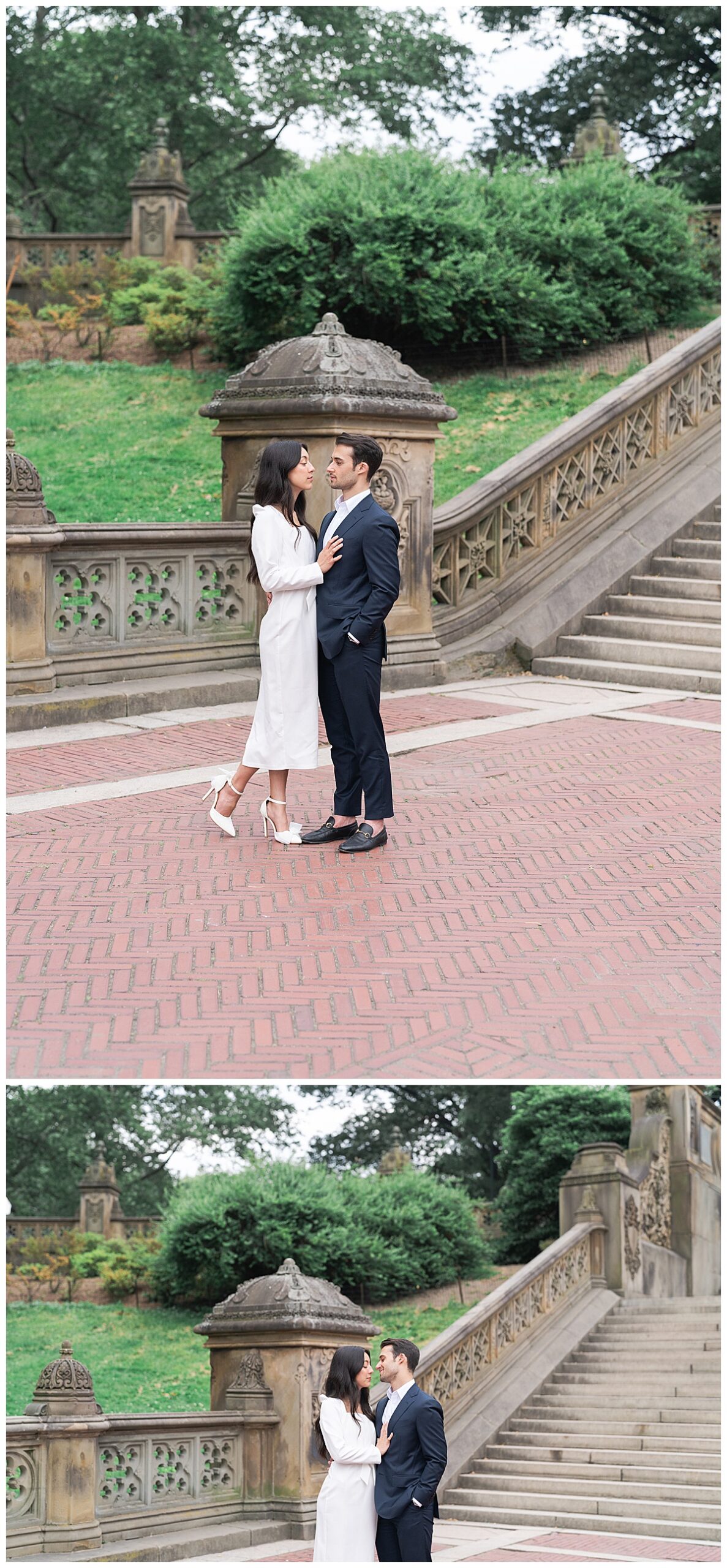 Man and woman stand close together during their Destination Engagement Session