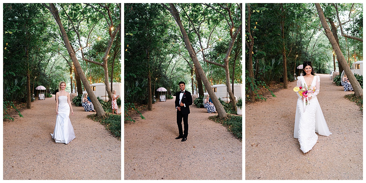 People walk in wedding attire for Houston’s Best Wedding Photographers