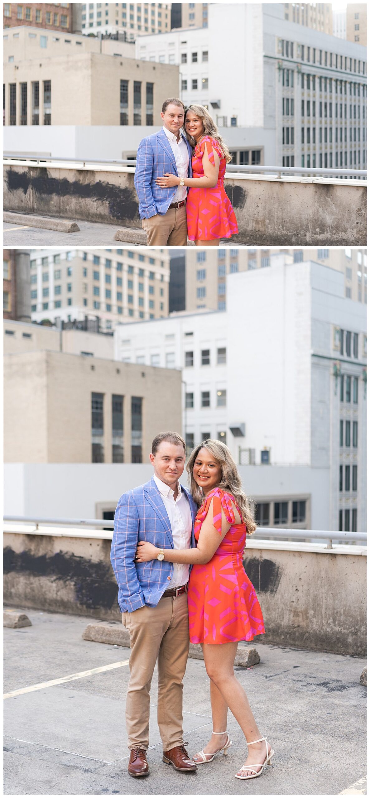 Couple share a bug smile for their Modern Houston Engagement Session