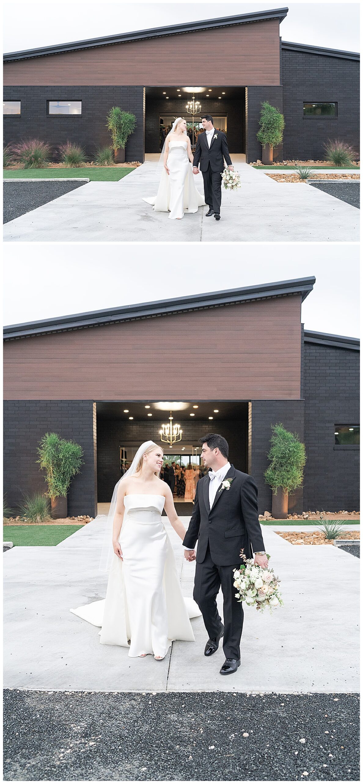 Couple hold hands and walk together at Houston Wedding Venue