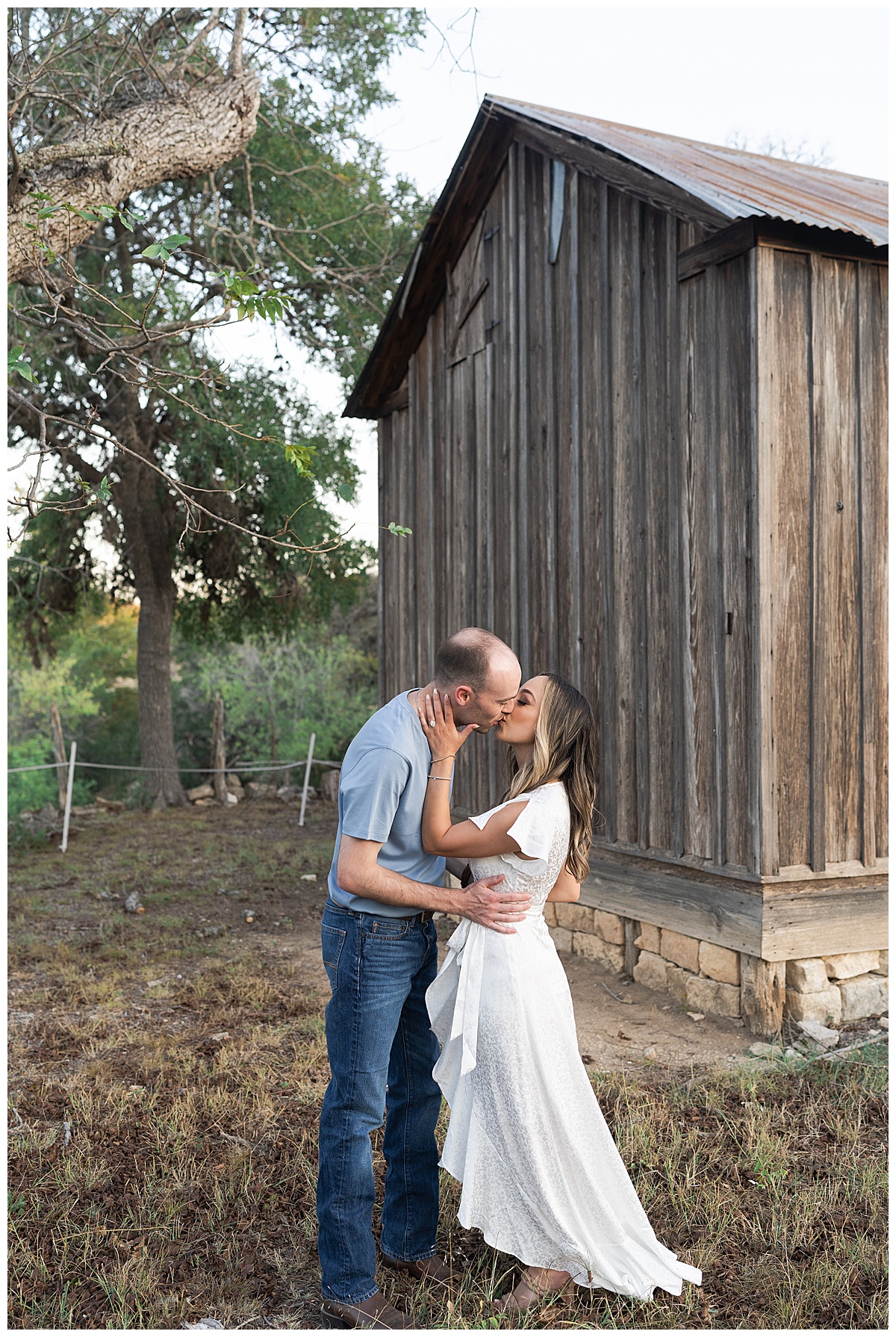 Couple share a kiss during their Austin Engagement Session