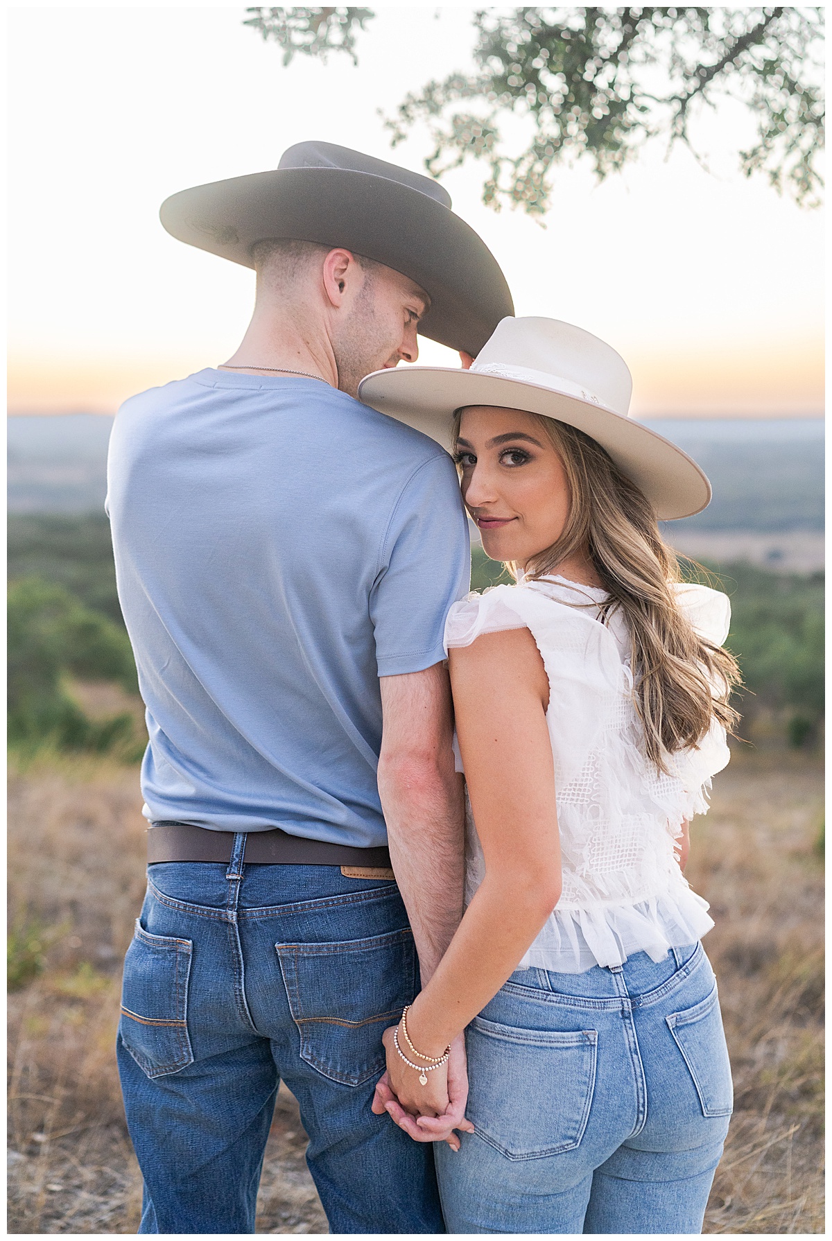 Woman and man hug each other for Austin Engagement Session