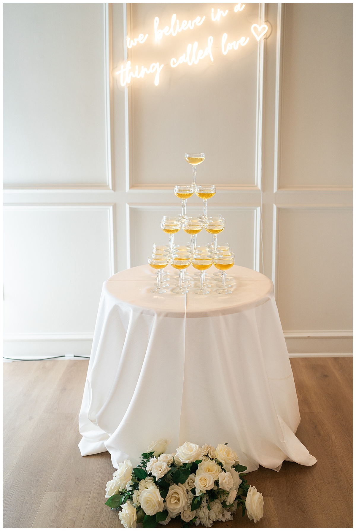 Champagne tower for Briscoe Manor Wedding Photographer