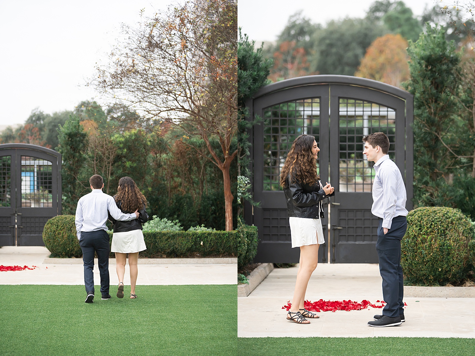 Man and woman walk together to proposal site by Swish & Click Photography