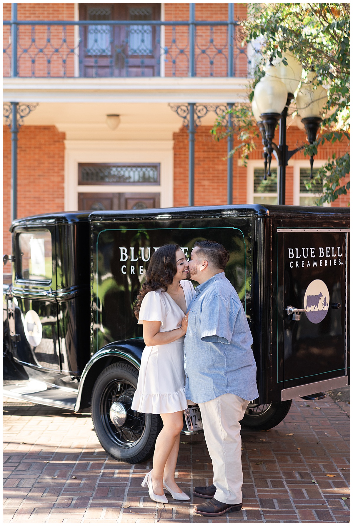 Couple share a kiss during Blue Bell Engagement Session