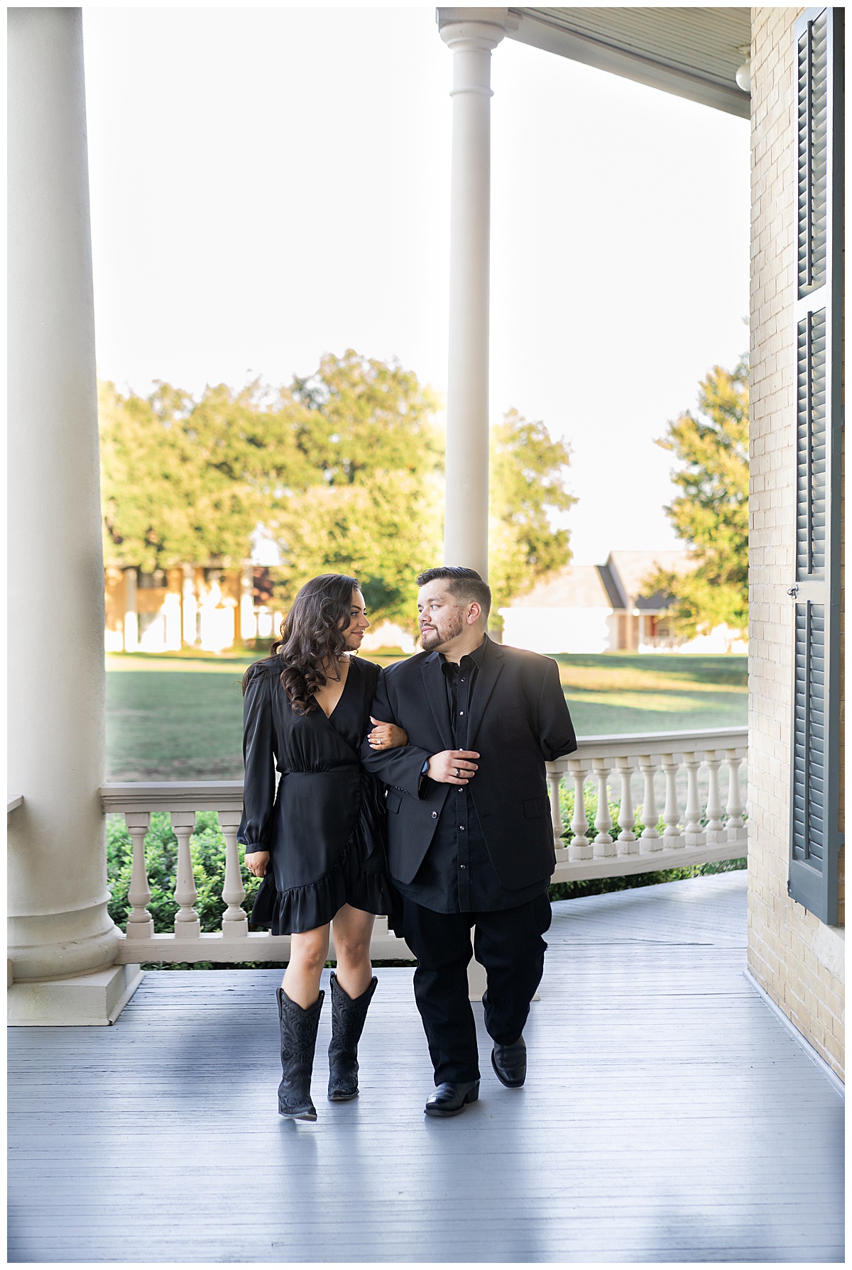 Couple hold hands and smile together after Blue Bell Engagement Session