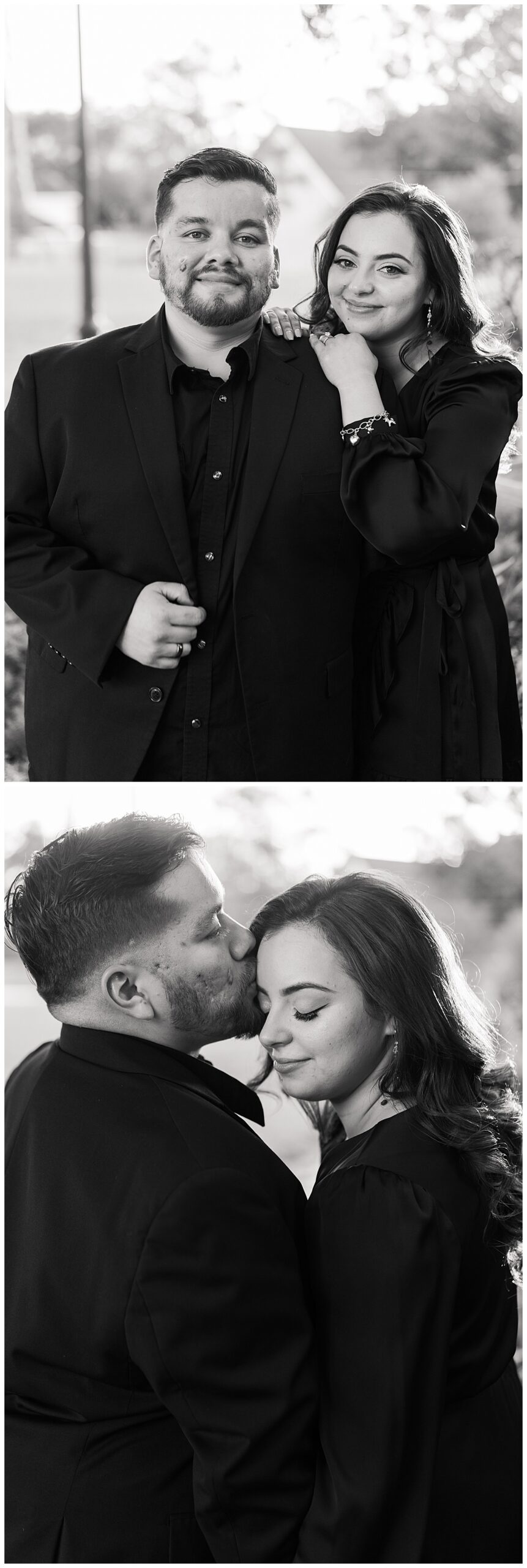 Couple smile together and cuddle in close for Houston’s Best Wedding Photographers