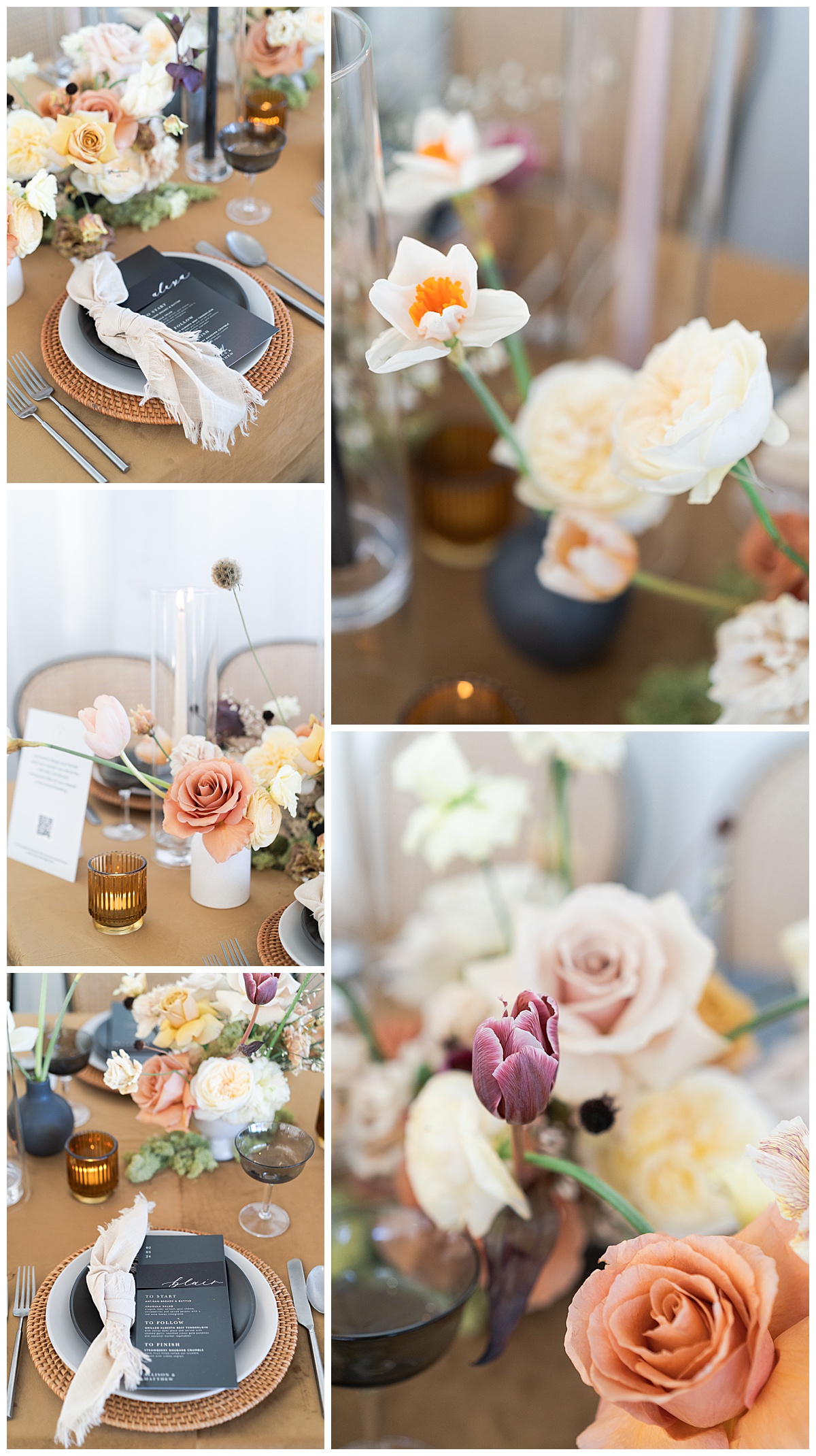 Floral arrangements and table settings by Swish & Click Photography