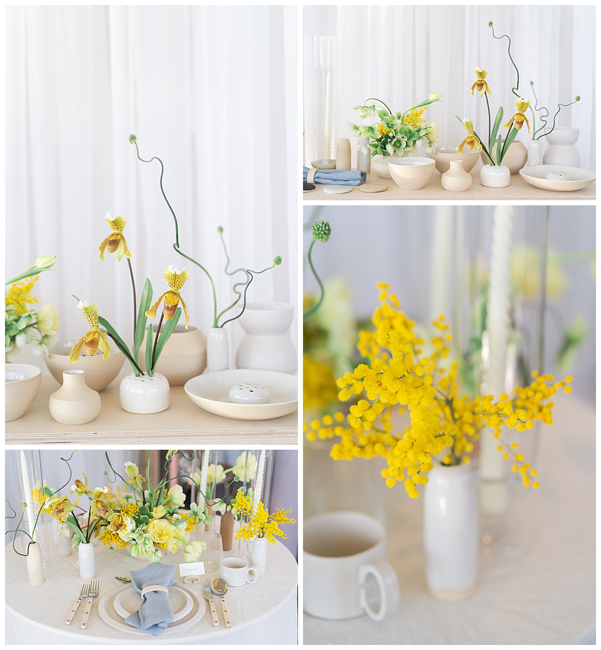 Yellow floral bouquet and arrangements by Houston’s Best Wedding Photographers