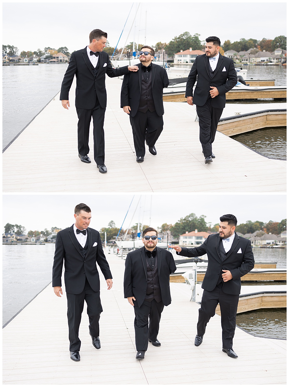 groom walks with family and friends for wedding at Bentwater Yacht and Country Club