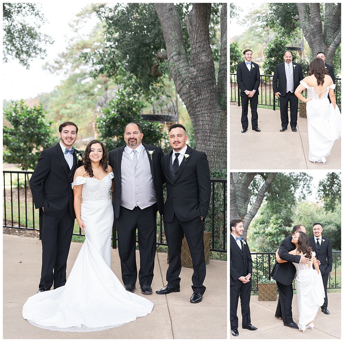 Bride stands with family and father by Houston’s Best Wedding Photographers