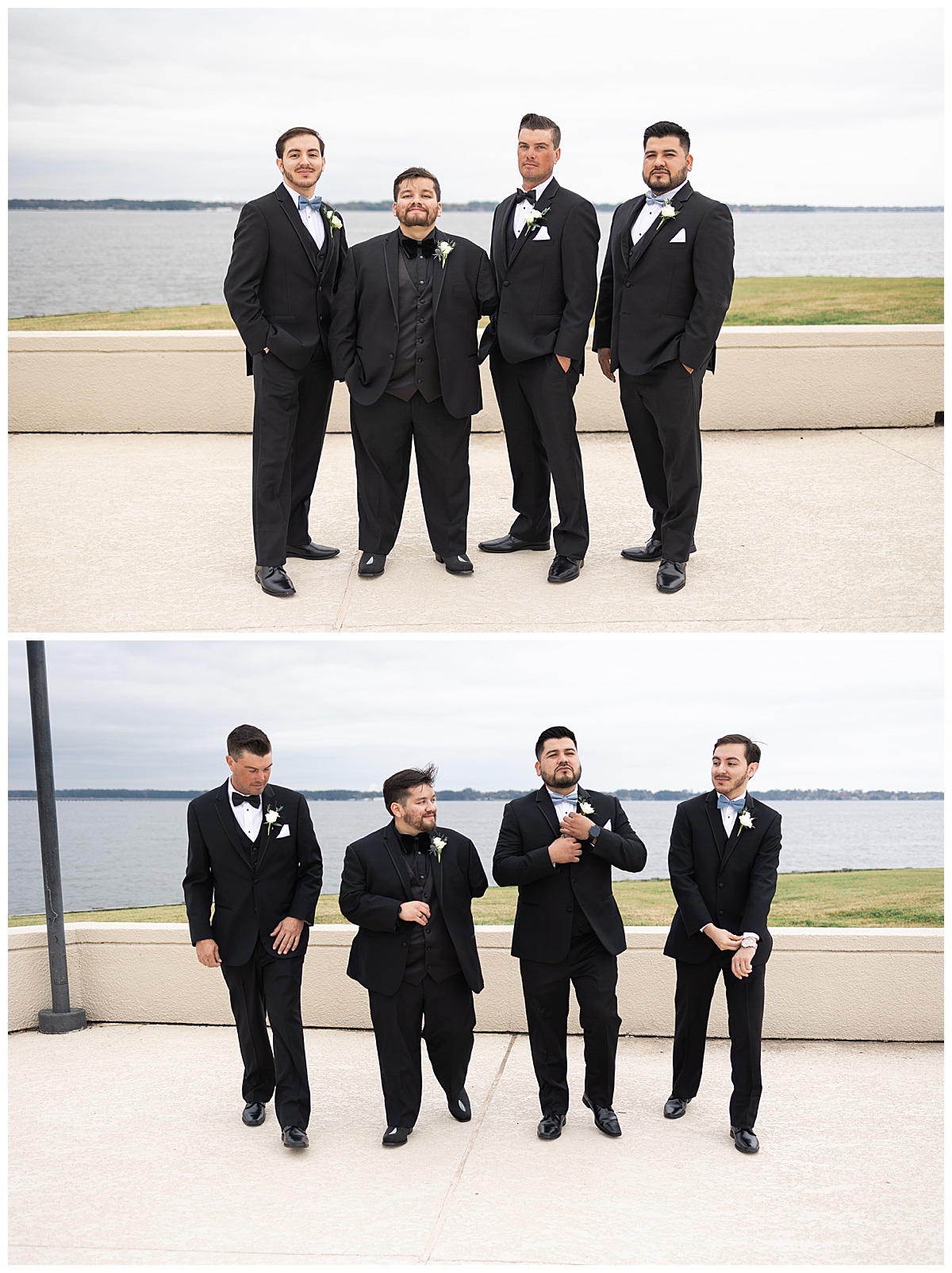 Groom stands with groomsmen for wedding at Bentwater Yacht and Country Club