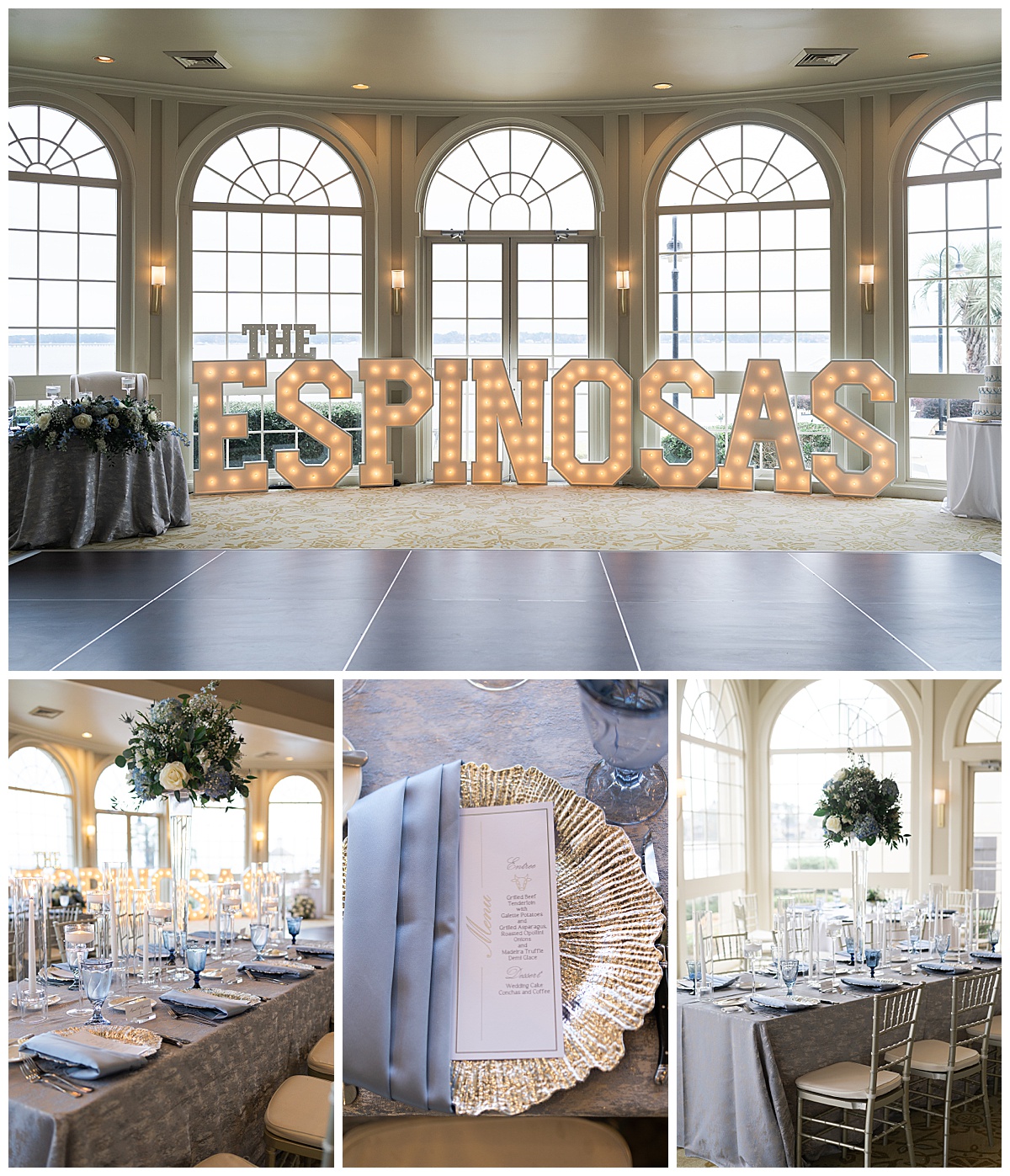 Stunning reception decor for wedding at Bentwater Yacht and Country Club