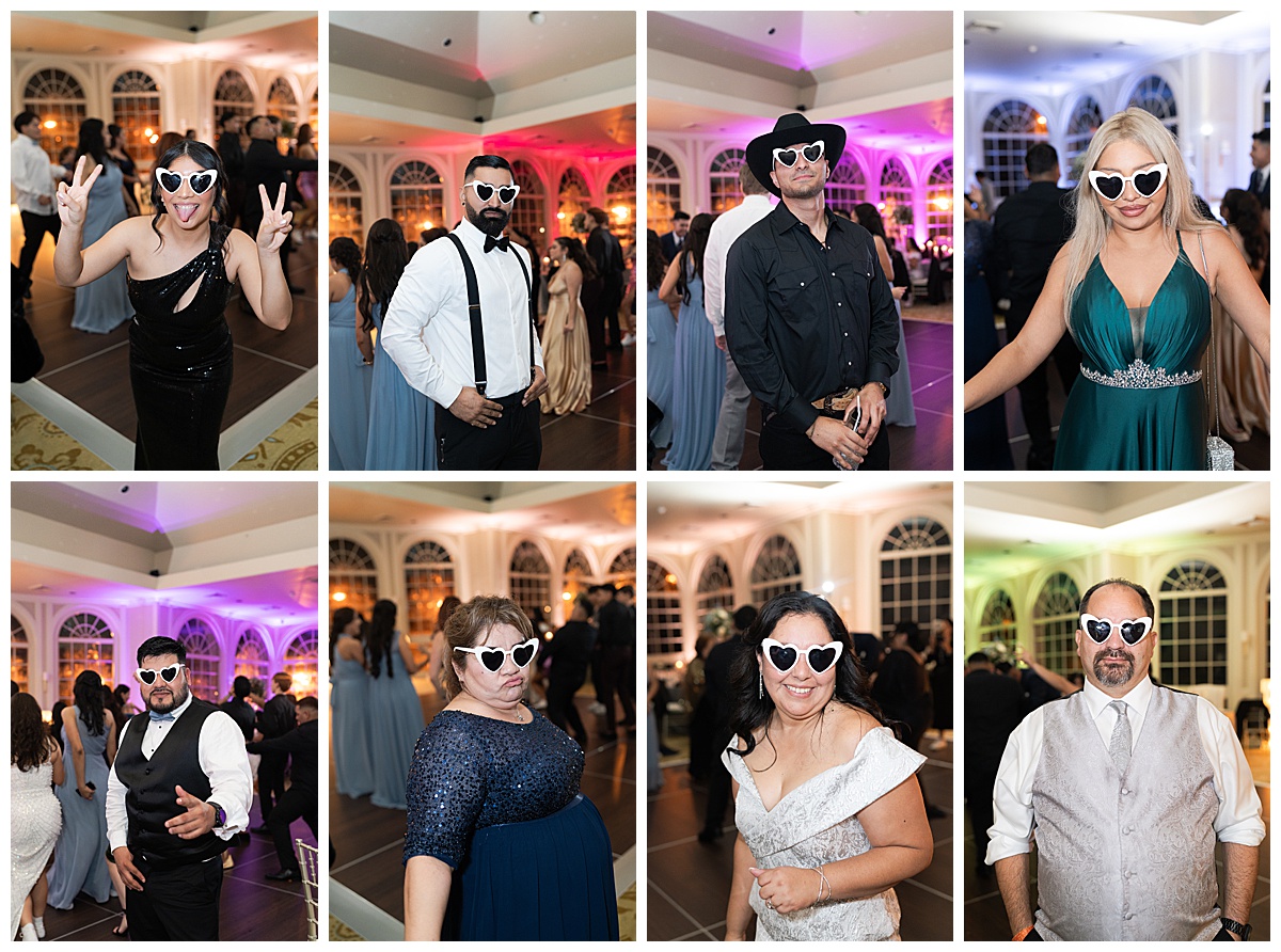 Family and friends wear heart glasses for Houston’s Best Wedding Photographers
