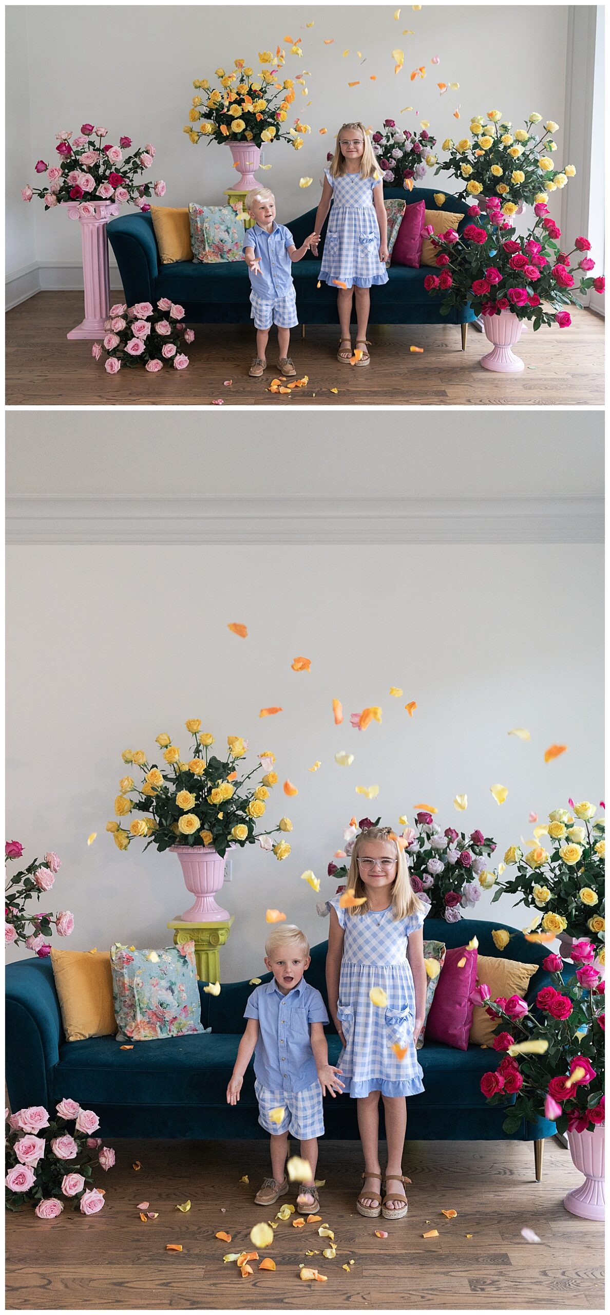 Kids play with flower petals for Houston’s Best Wedding Photographers
