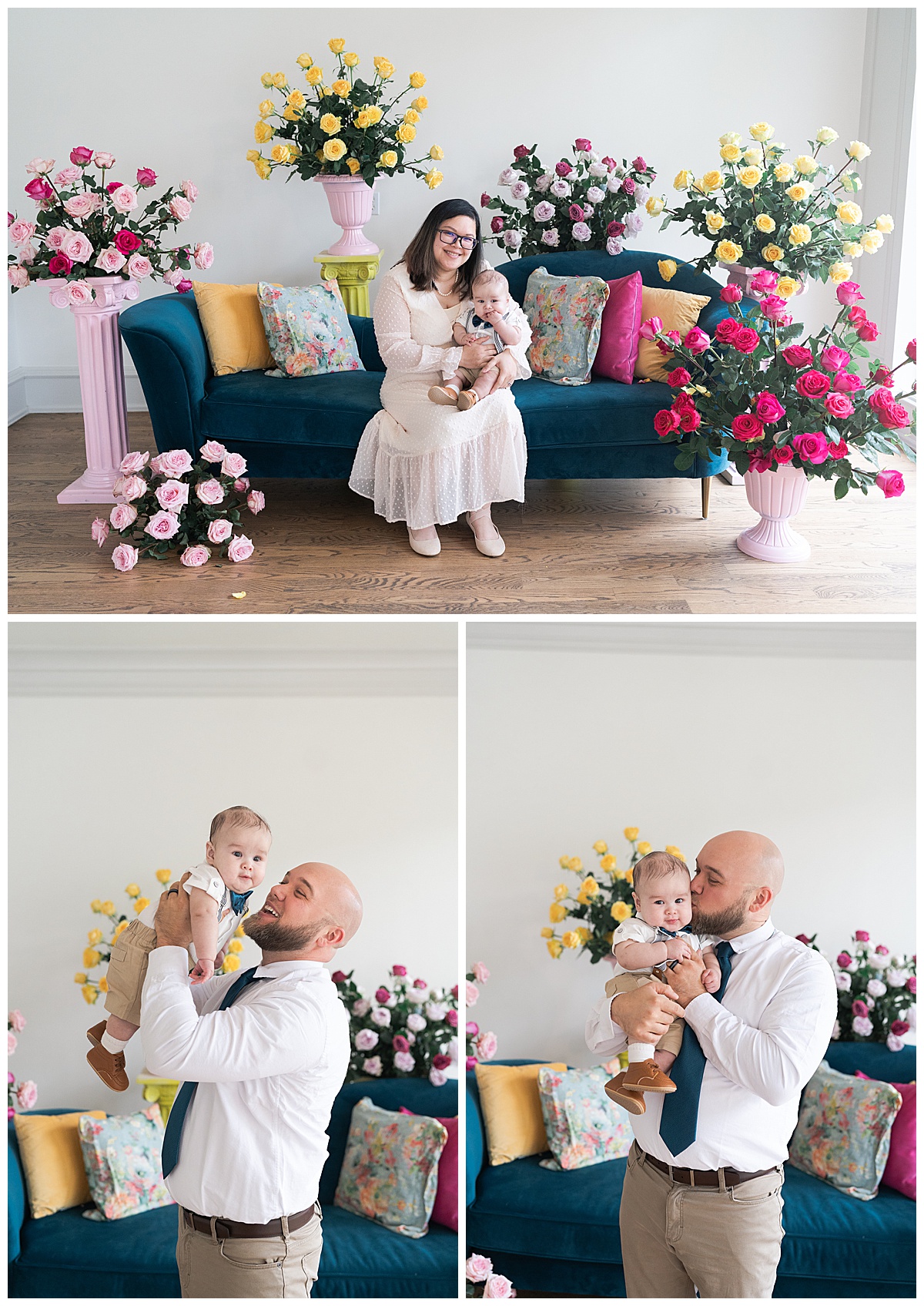 Parents hold baby for Fun and Bright Spring Minis
