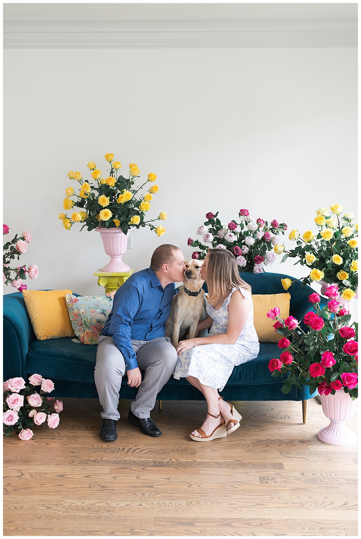 Parents kissing their dog for Swish & Click Photography