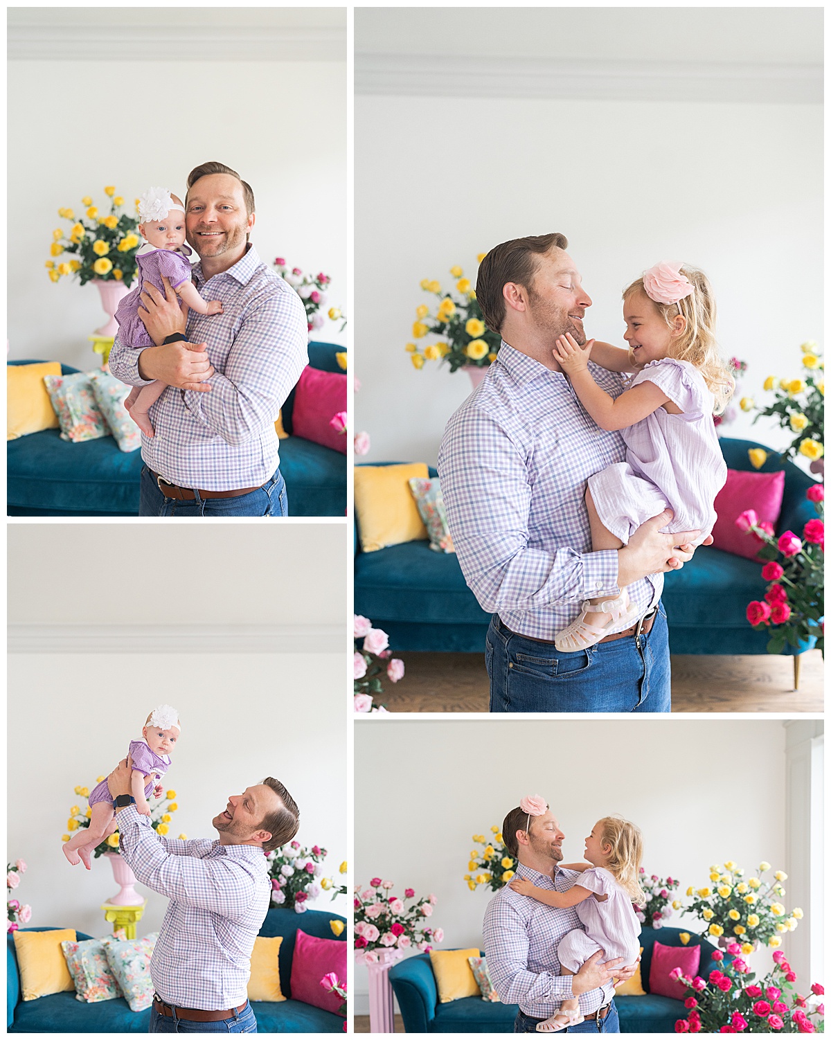 Dad holds young daughters for Houston’s Best Wedding Photographers
