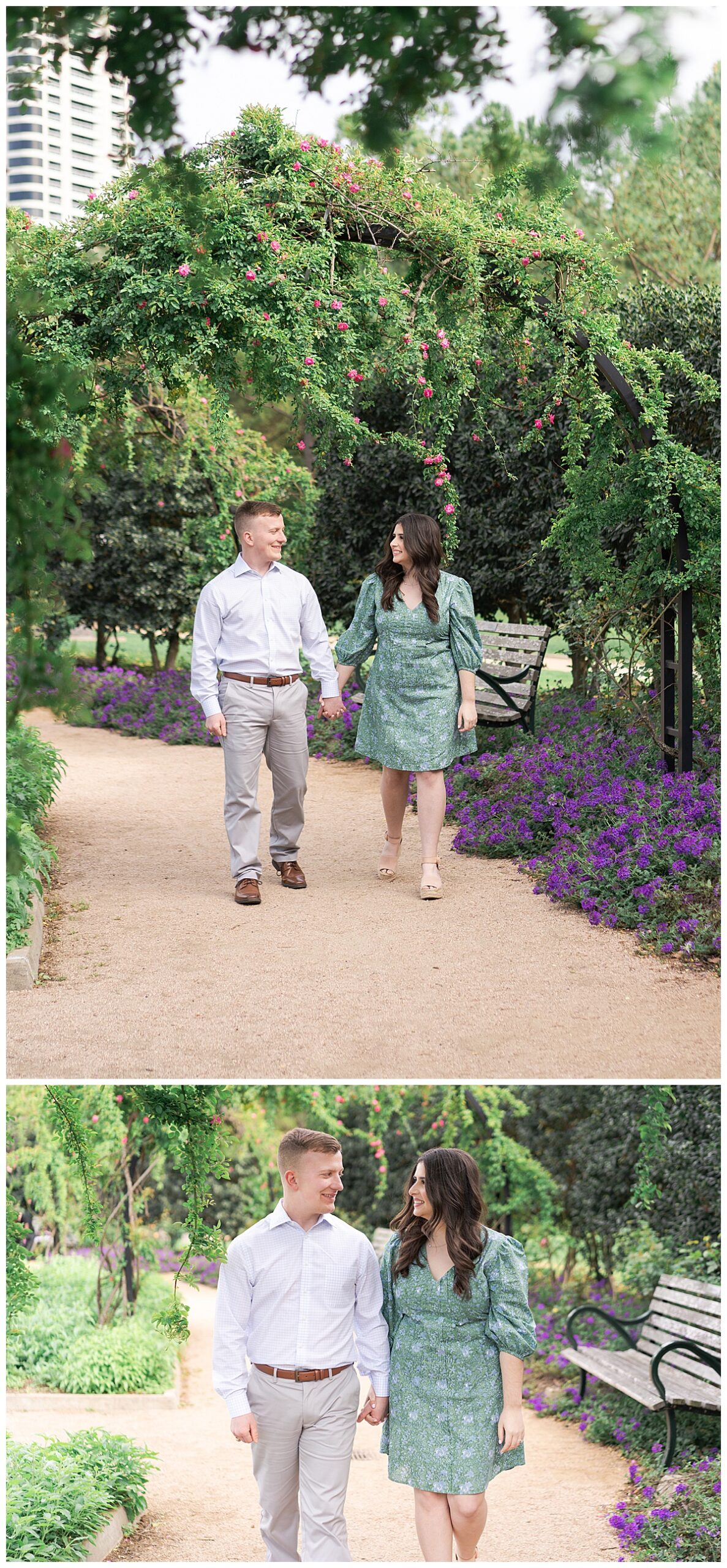couple walk hand in hand together for McGovern Centennial Gardens Engagement Photographer